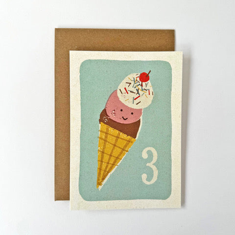 florence fry number 3 birthday card - icecream scoops