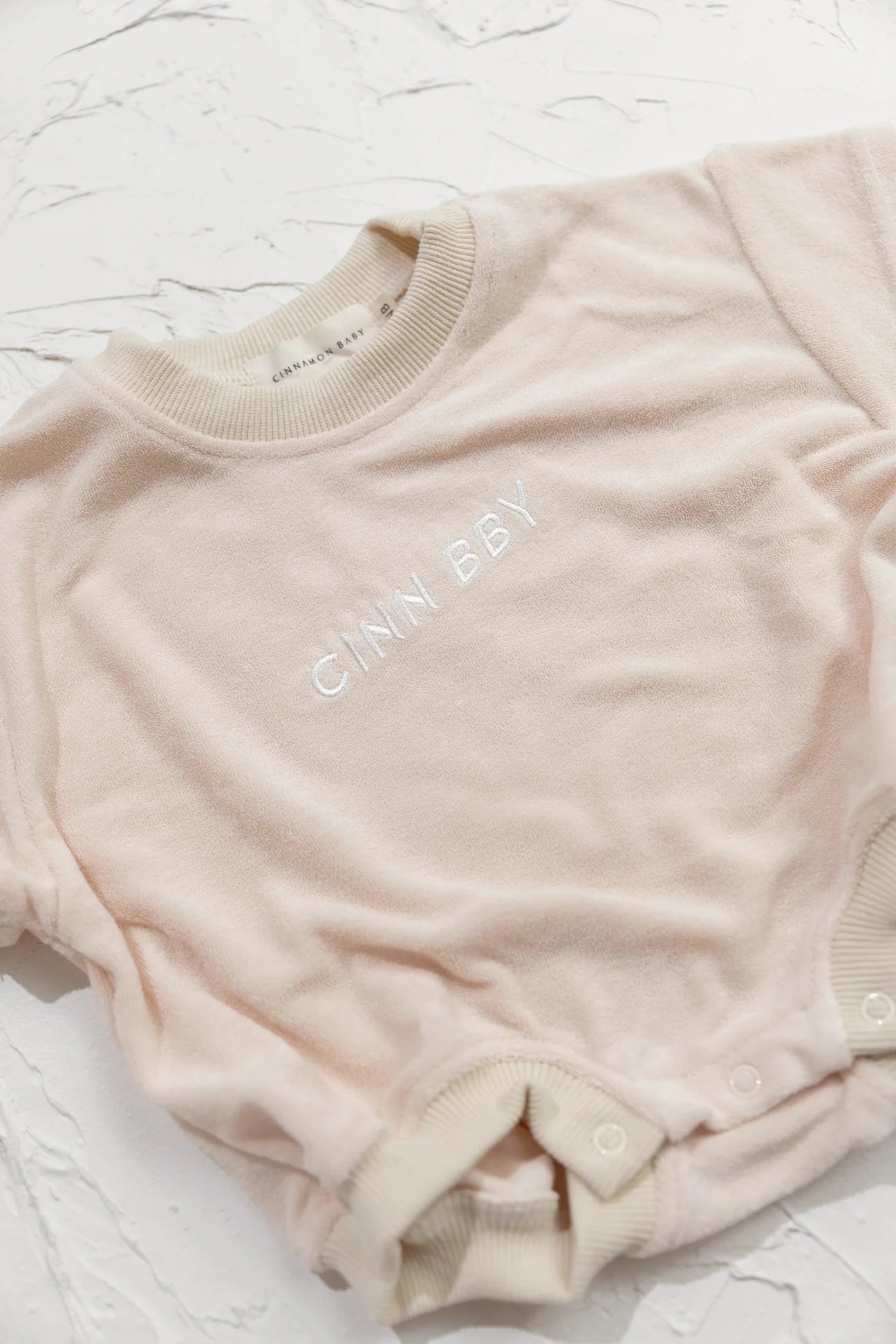 cinnamon baby terry t-shirt romper - cream