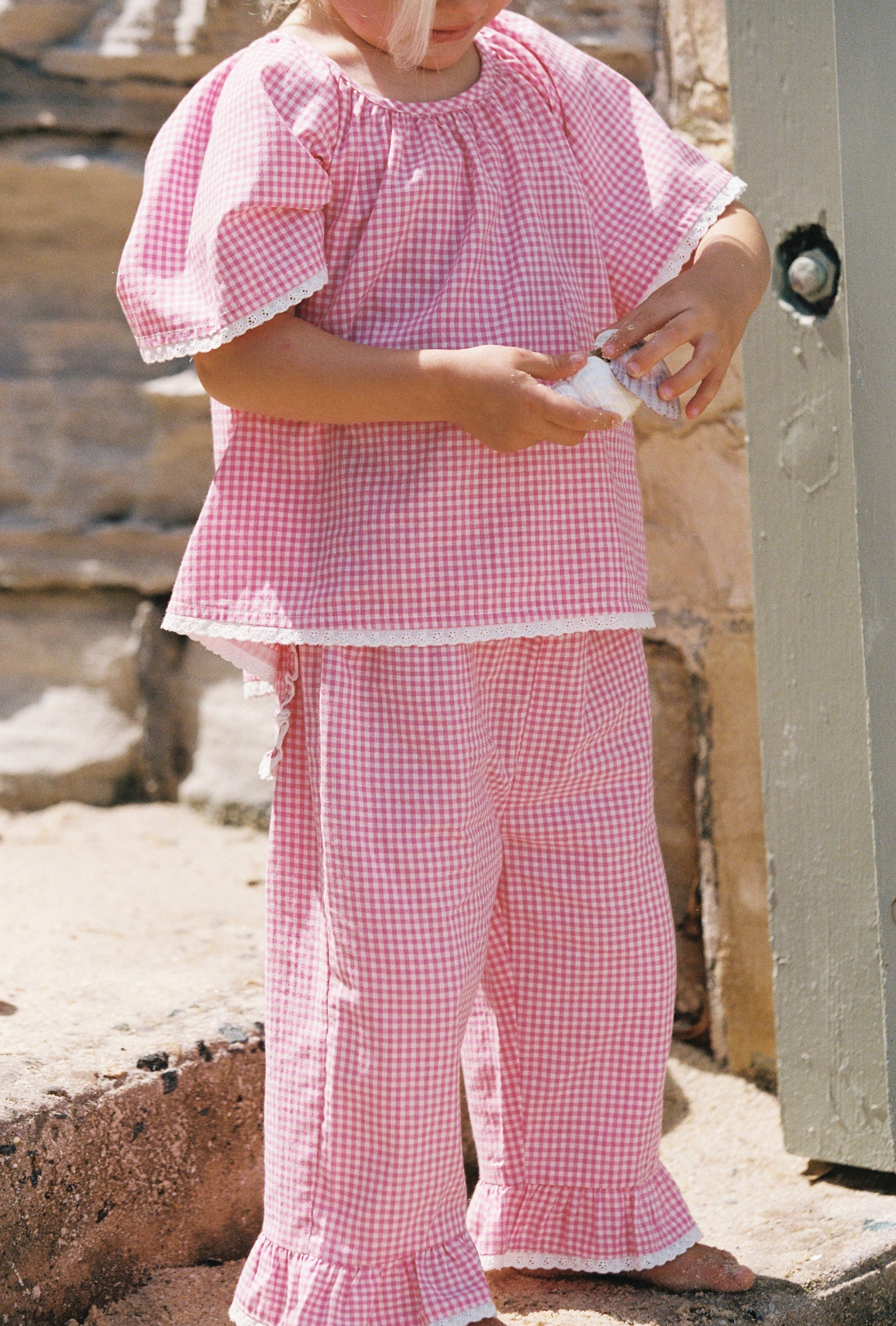 juni jnr dora pant - strawberry gingham