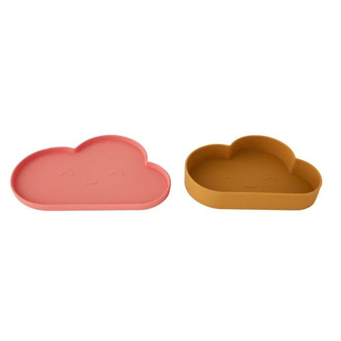 oyoy cloud silicone plate & bowl set - coral