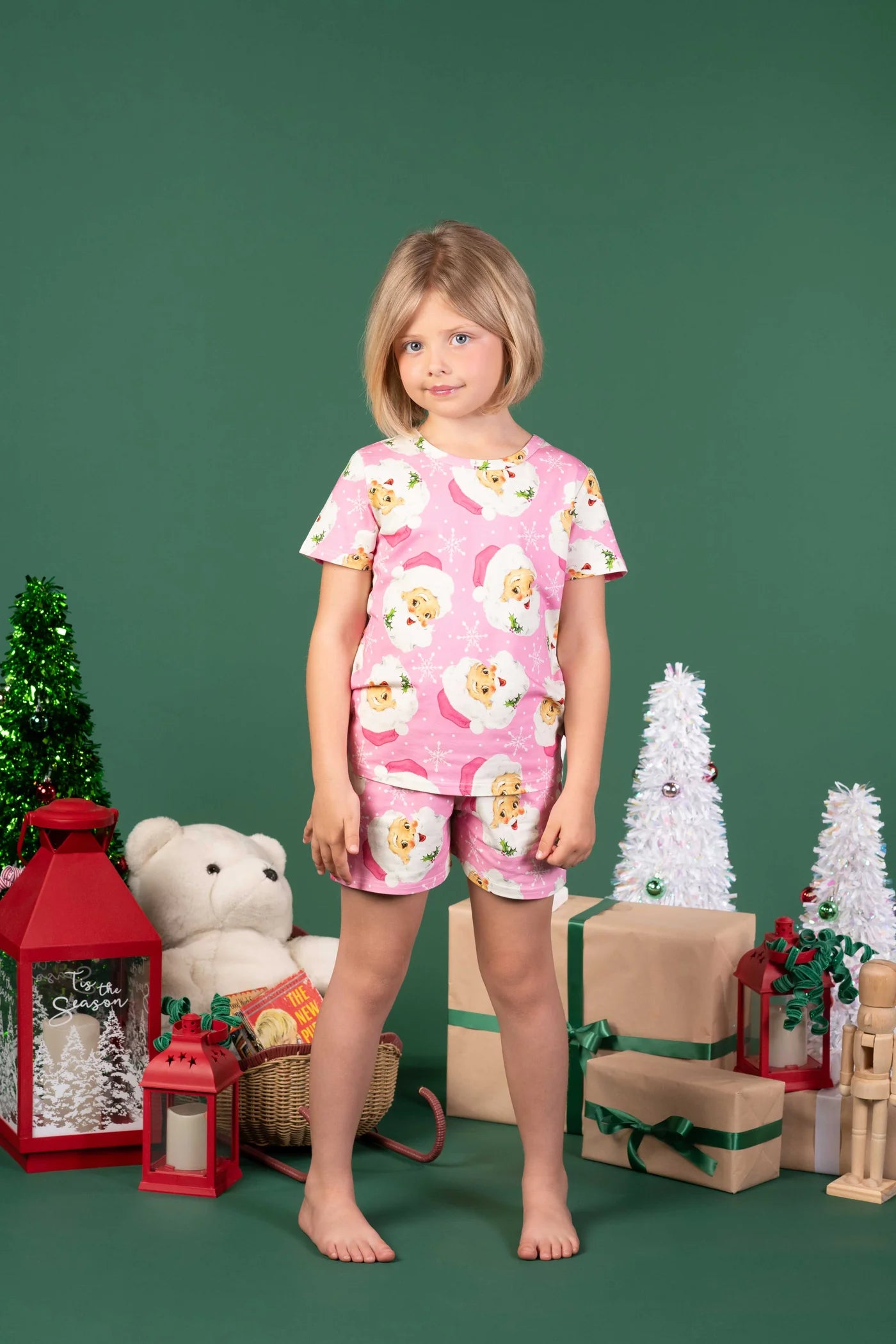 rock your baby pink retro santa pj set