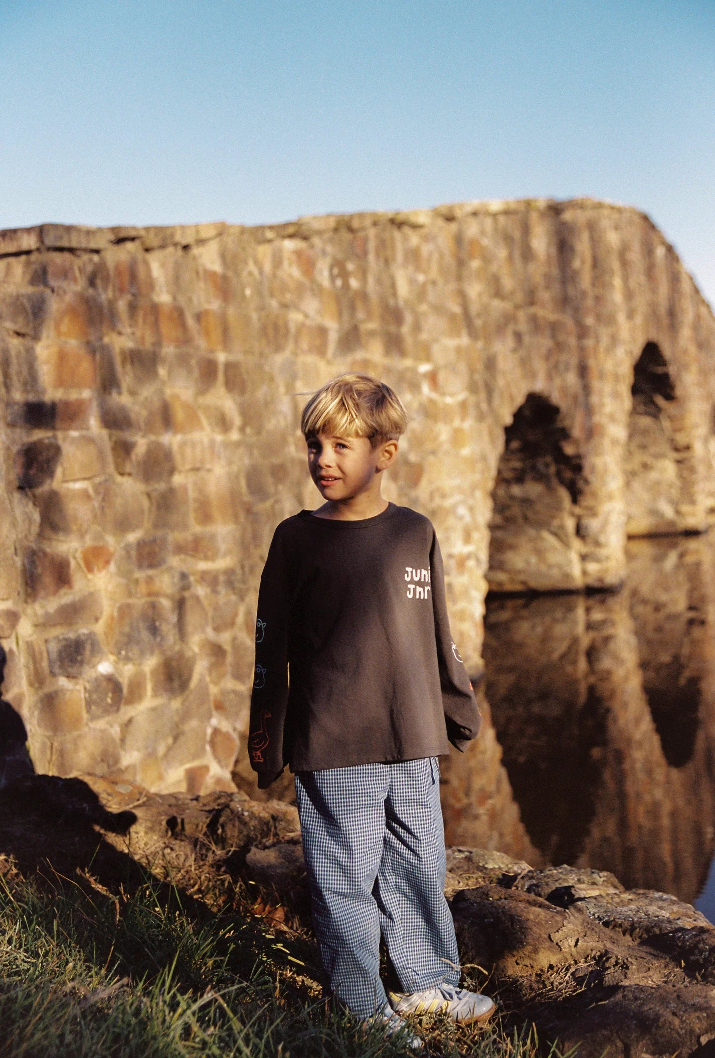 juni jnr benji pants - blue check