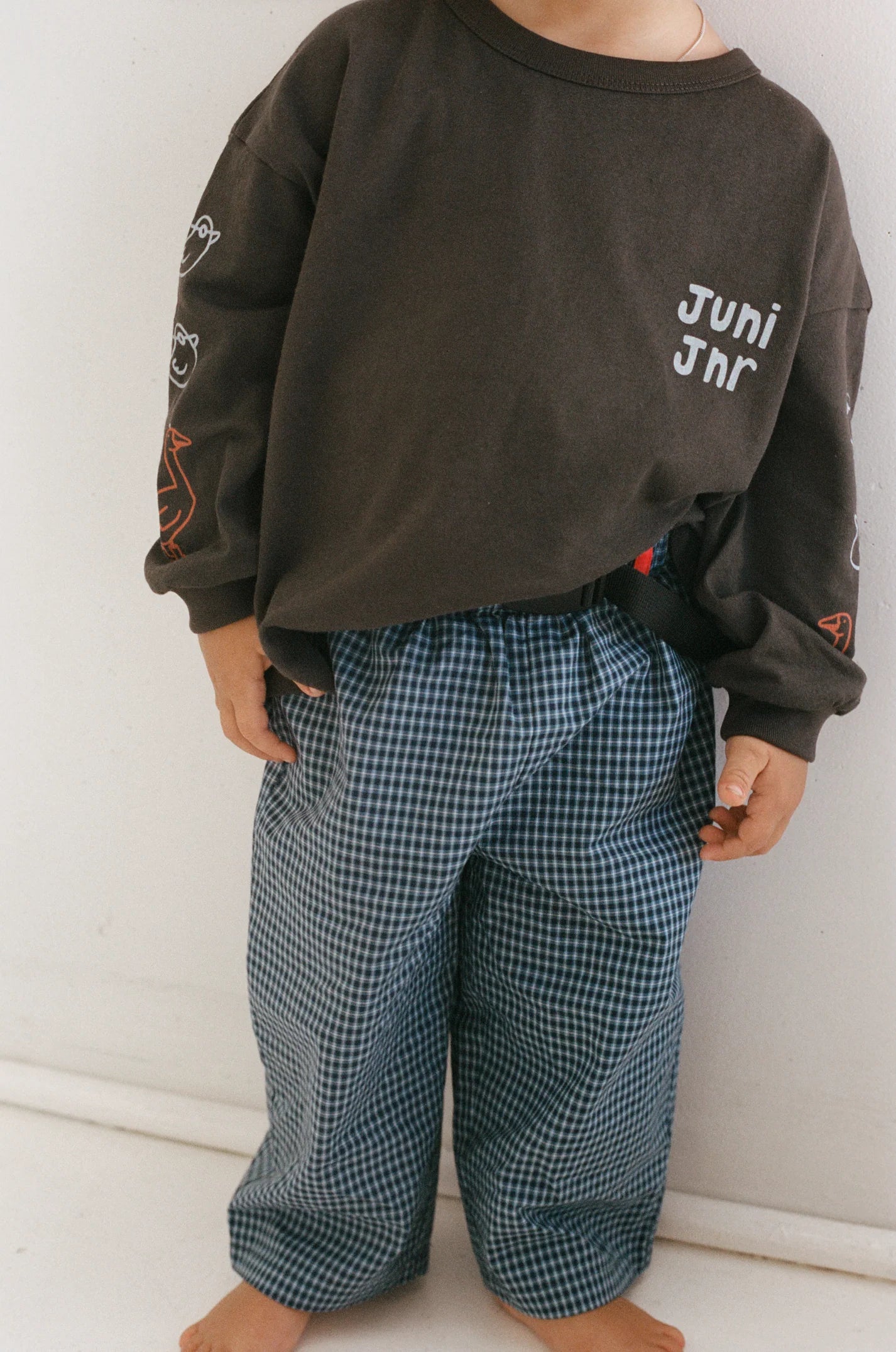 juni jnr benji pants - blue check