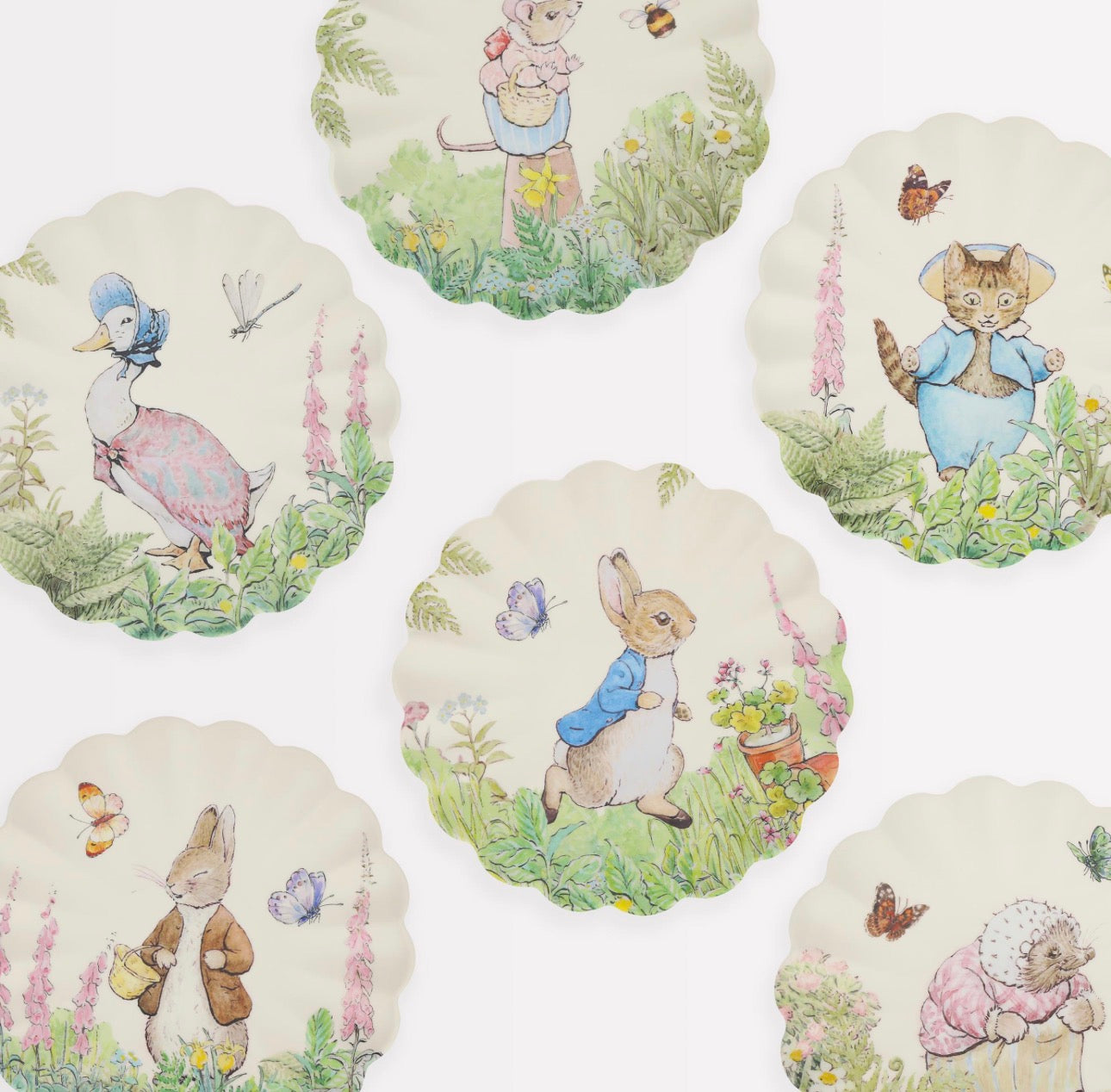 meri meri peter rabbit reusable melamine small plates (pk of 6 in 6 designs)
