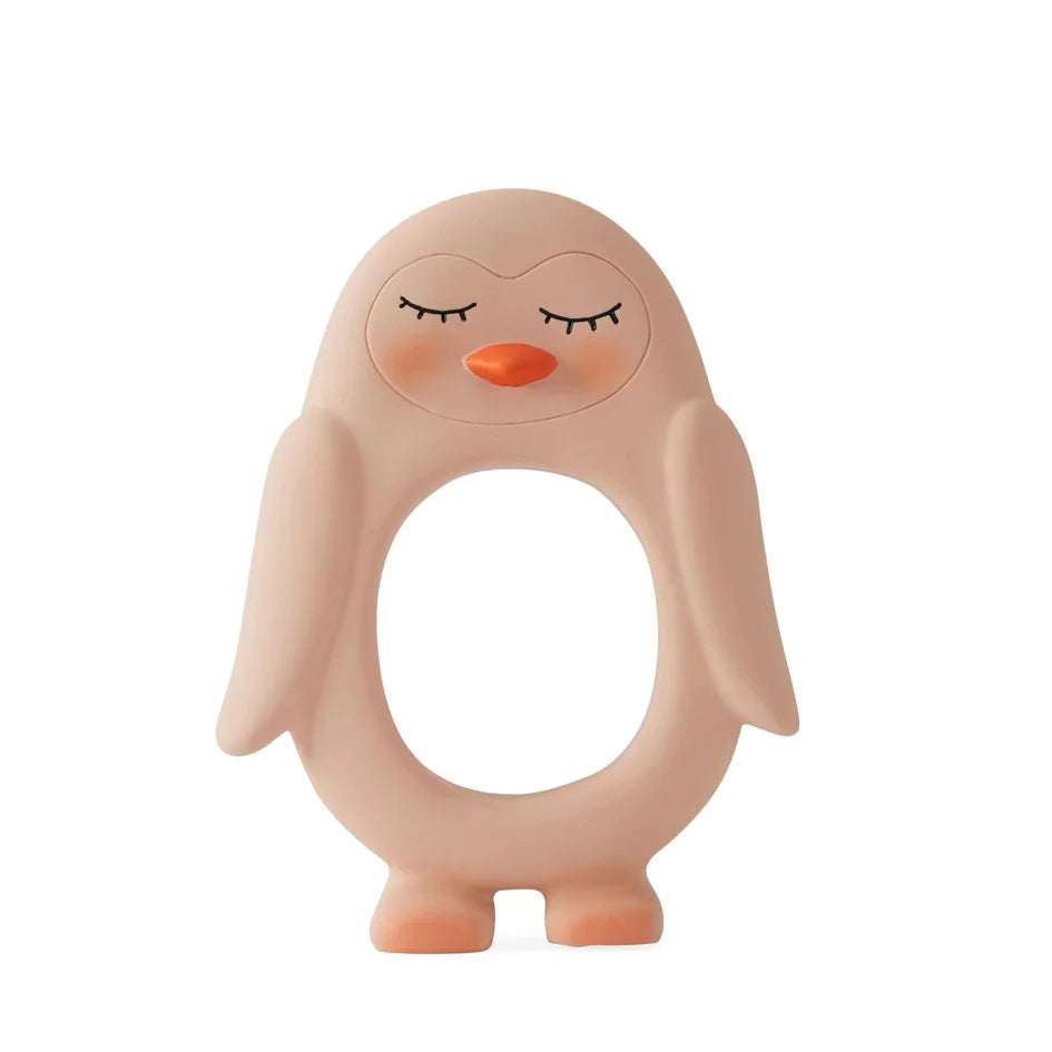 oyoy penguin baby teether - rose