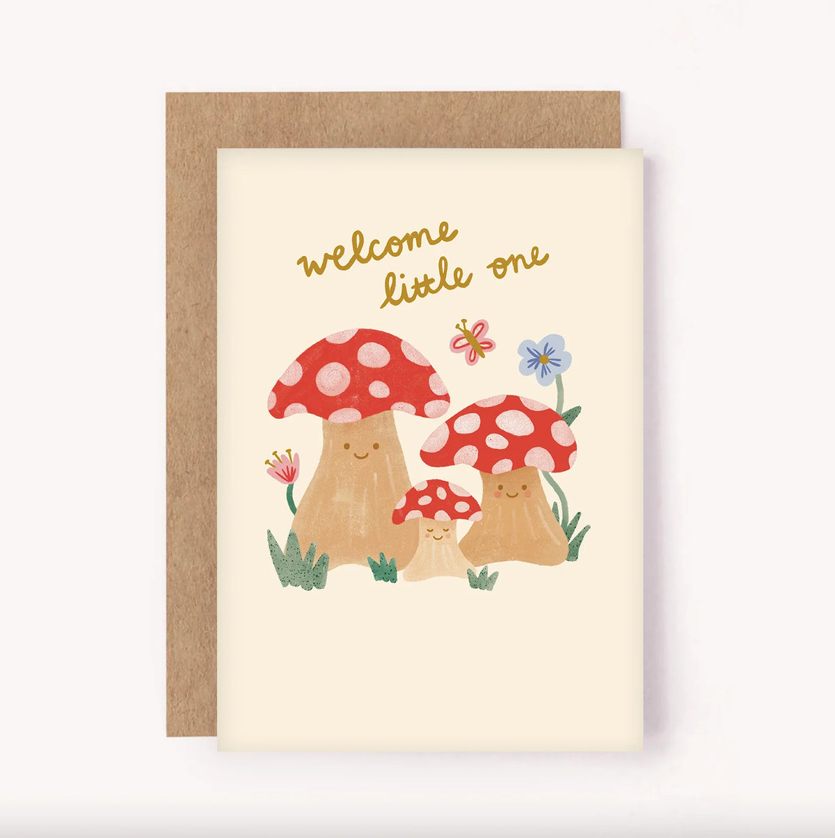 lauren sissons new baby card - 'welcome little one' mushrooms