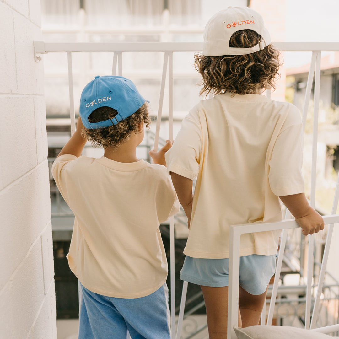 golden children retro boy shorts - palm blue