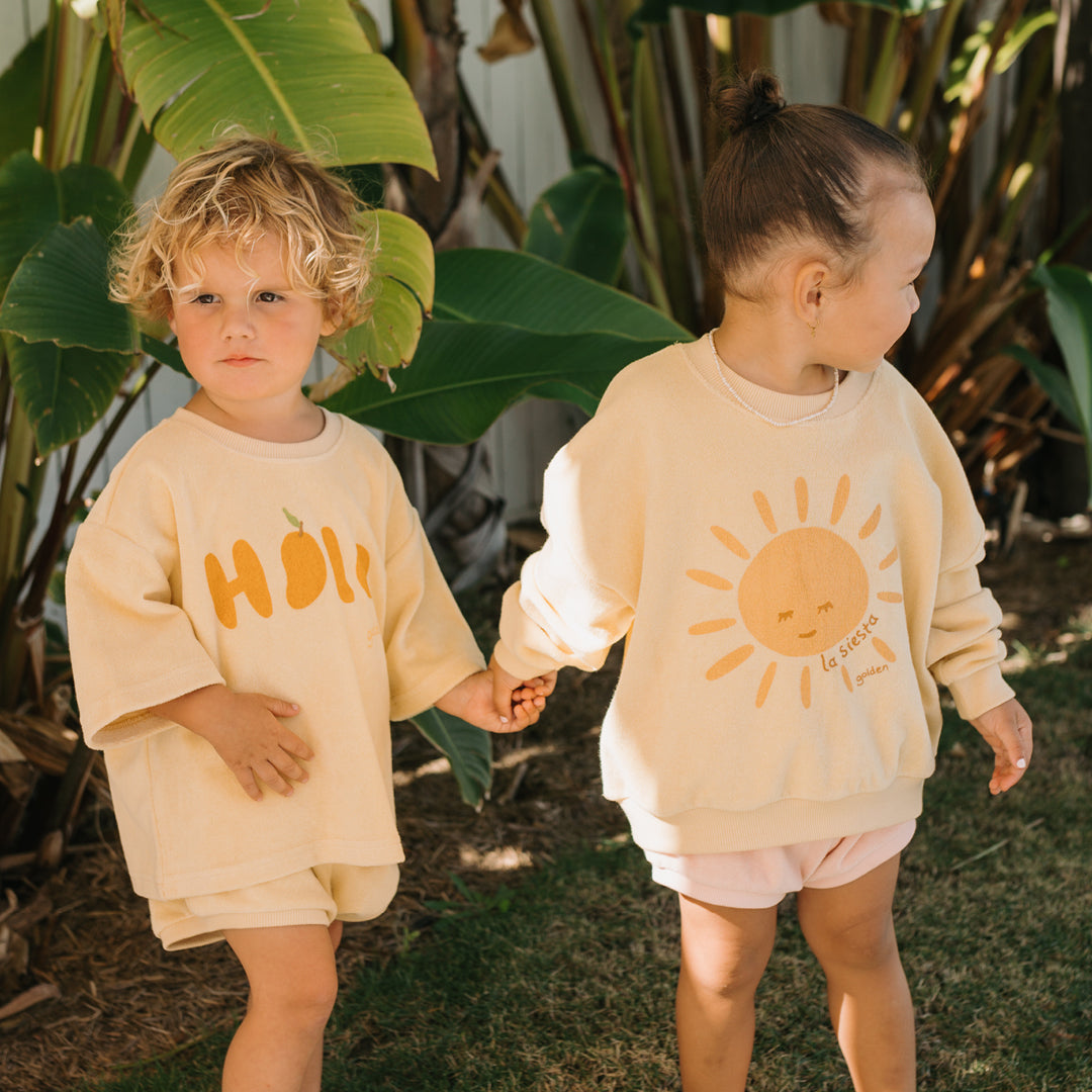 golden children hola mid sleeve terry tee - sunlight