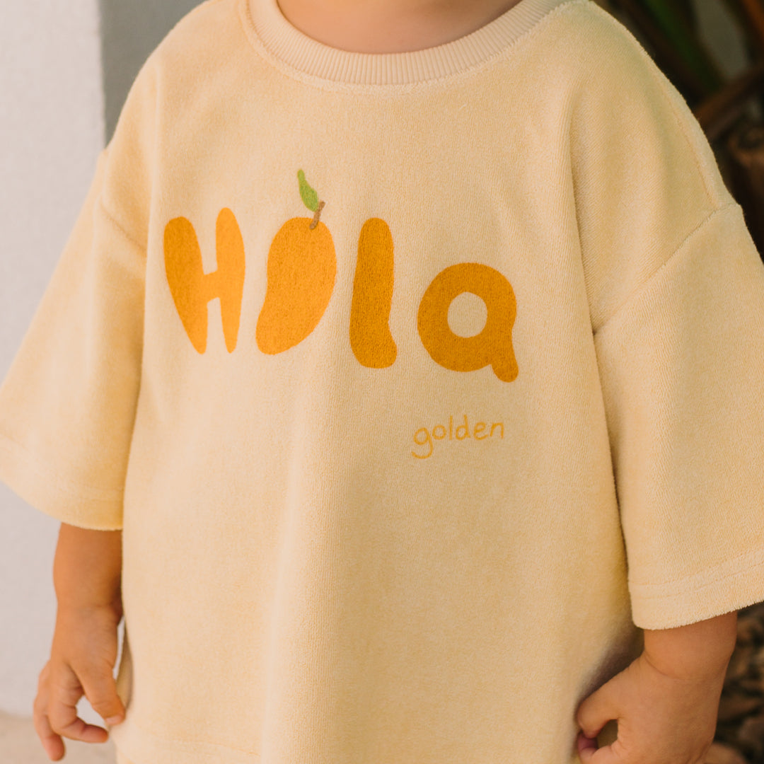 golden children hola mid sleeve terry tee - sunlight