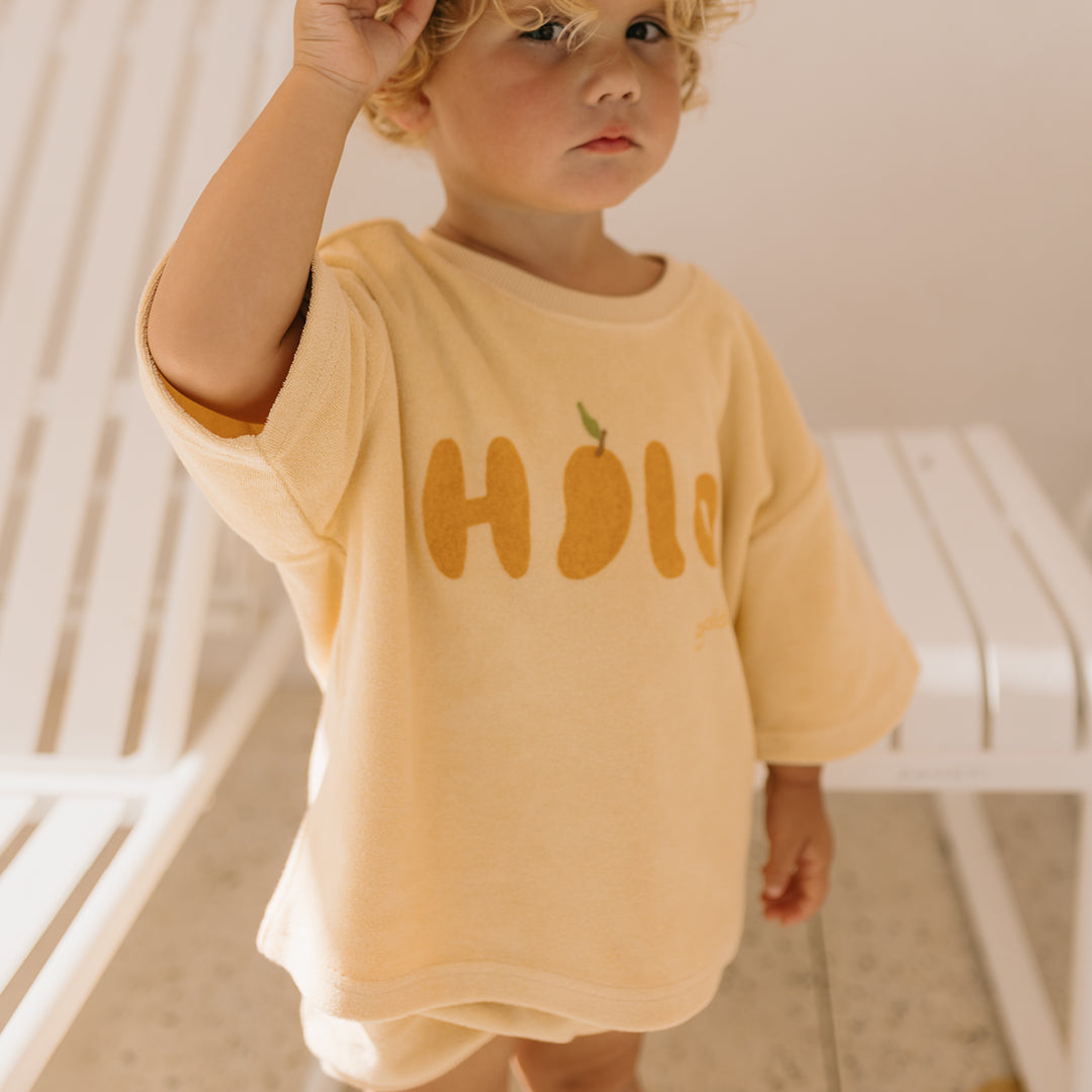 golden children hola mid sleeve terry tee - sunlight