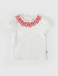goldie + ace sarah greta embroidered collar top - white / red