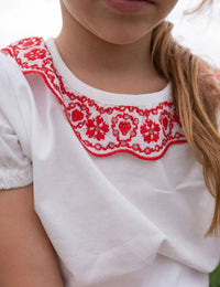 goldie + ace sarah greta embroidered collar top - white / red