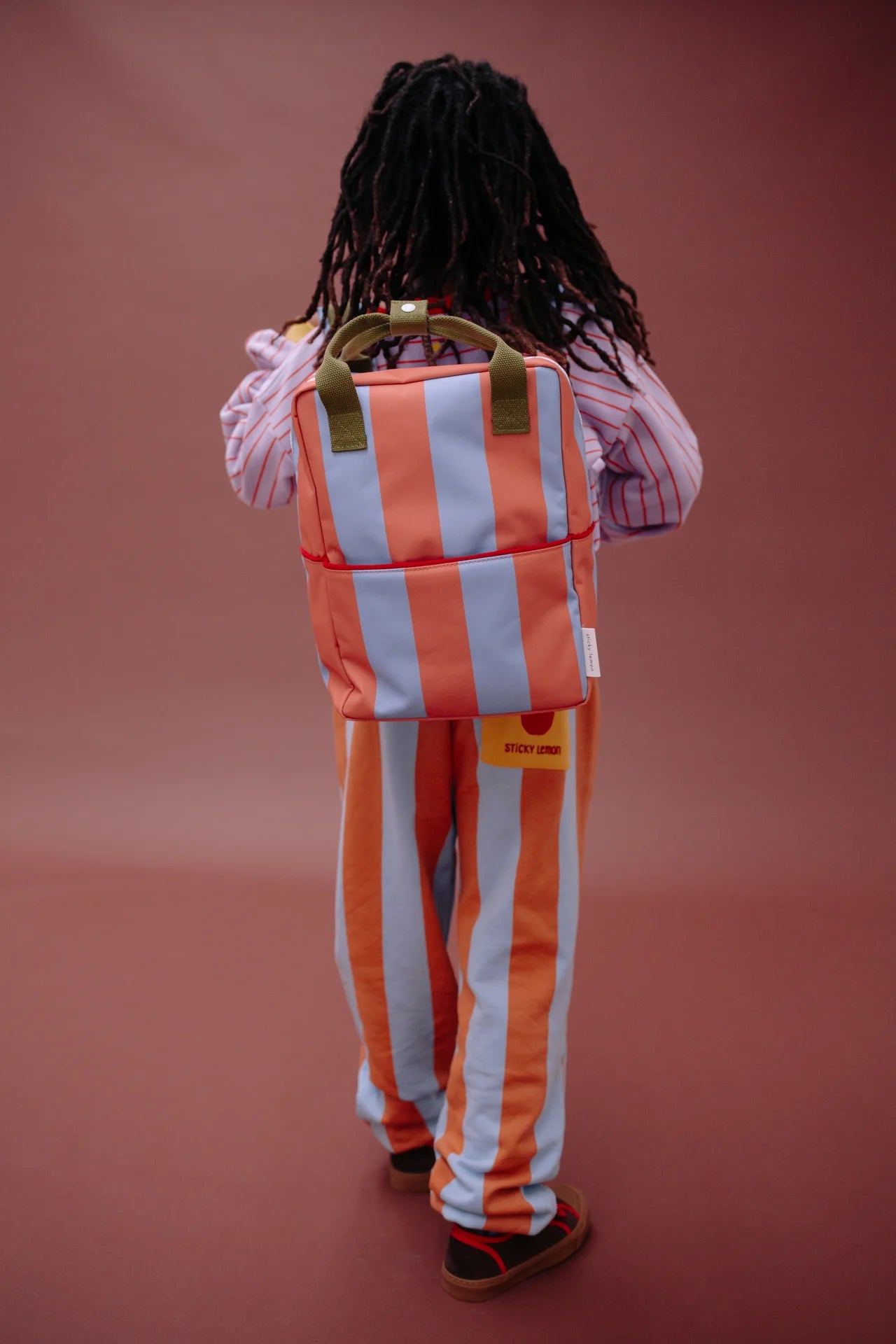 sticky lemon medium backpack - striped cloud blue + maple whirl