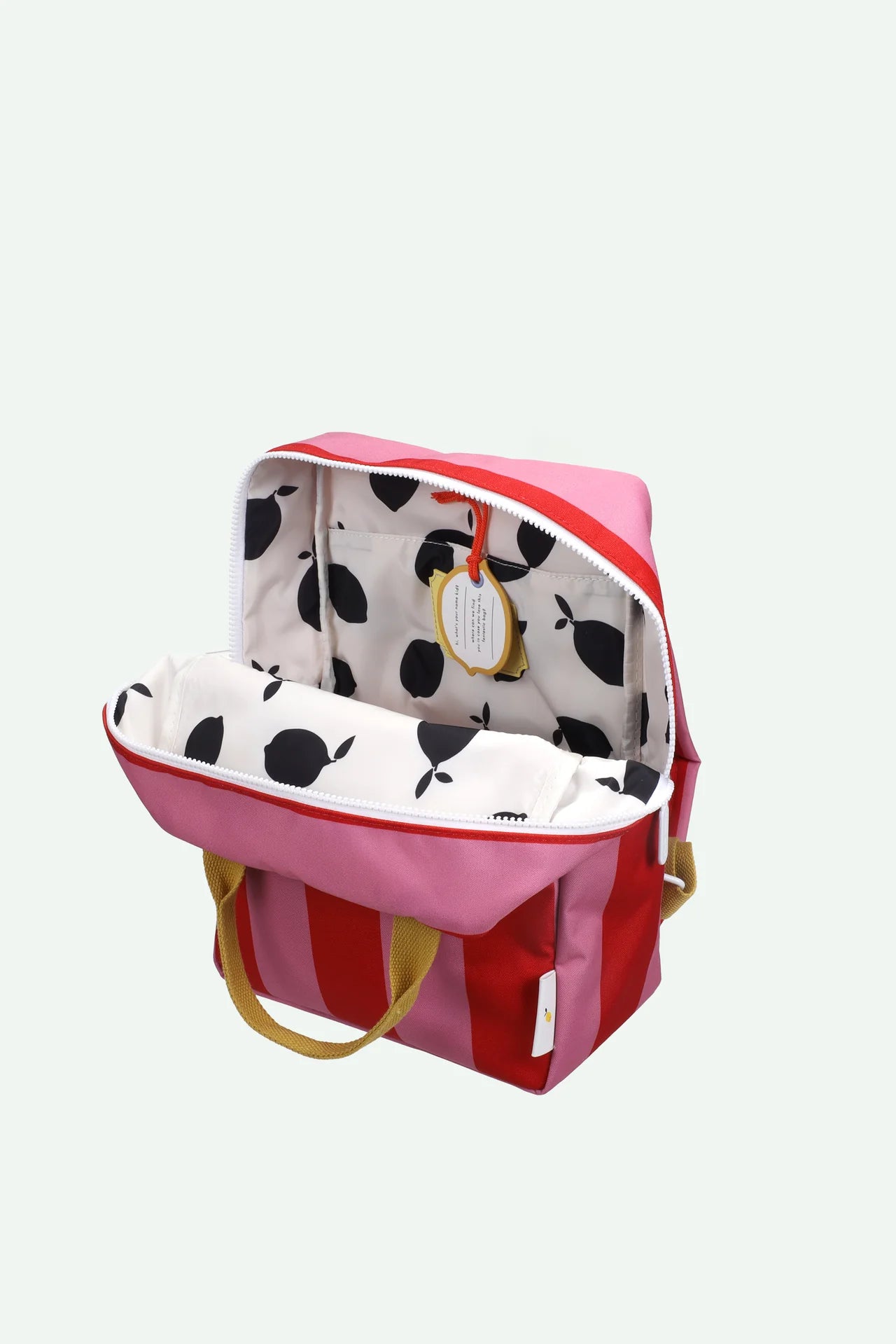 sticky lemon medium backpack - striped red apple + rosebay pink