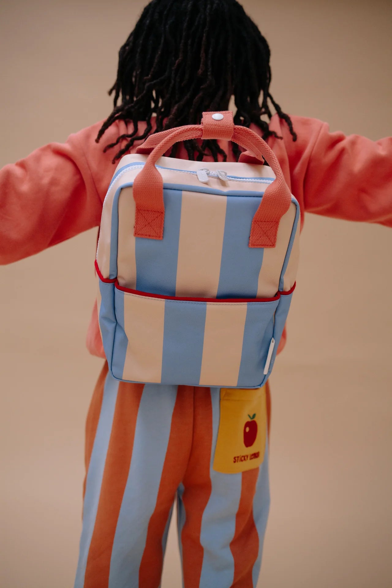 sticky lemon small backpack - striped cloud blue + twiggy beige