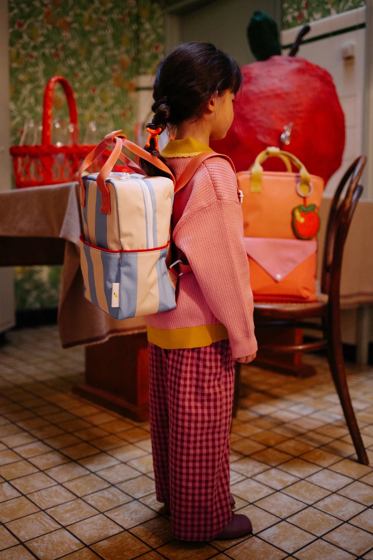 sticky lemon small backpack - striped cloud blue + twiggy beige