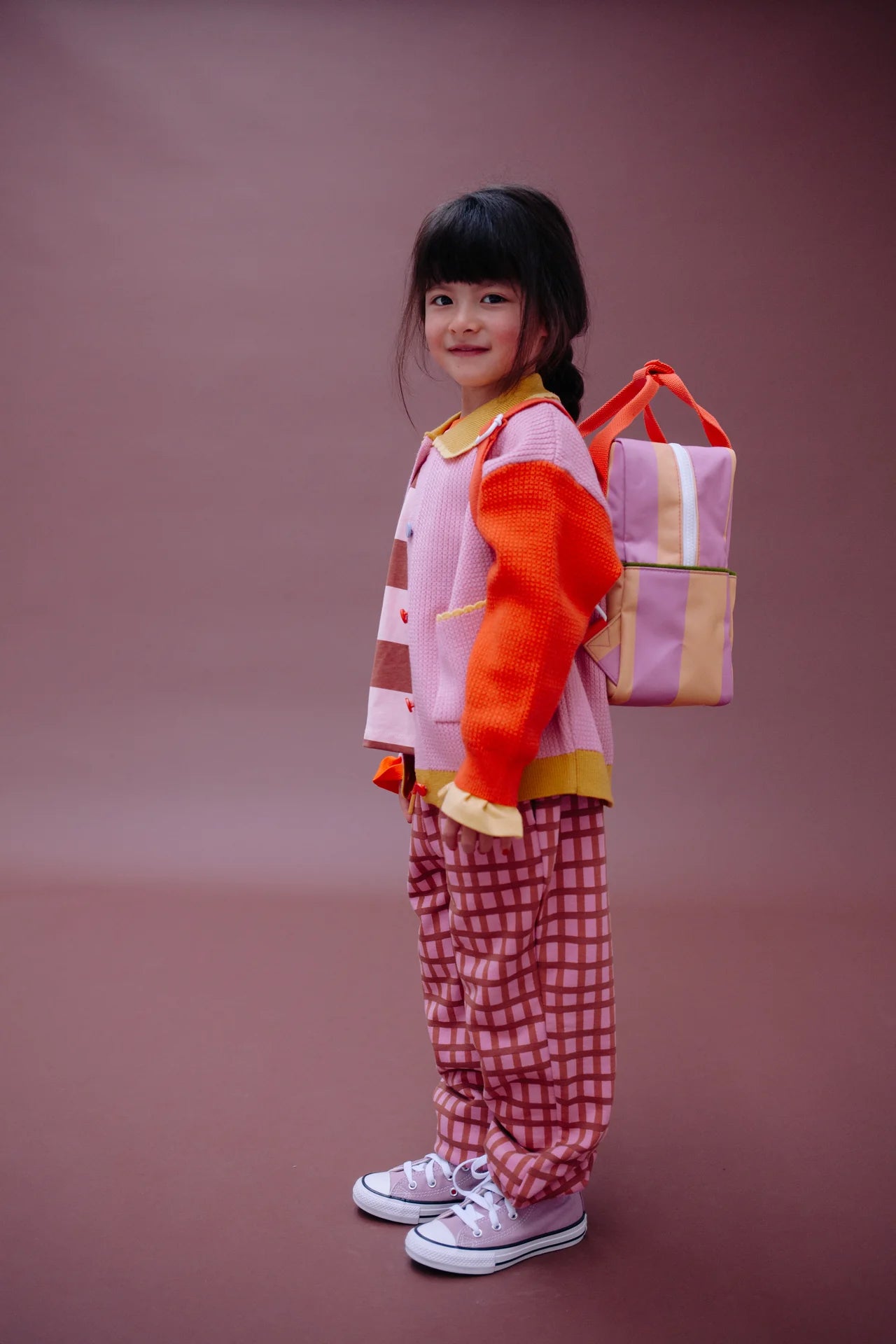 sticky lemon small backpack - striped pink rosebay + apple juice