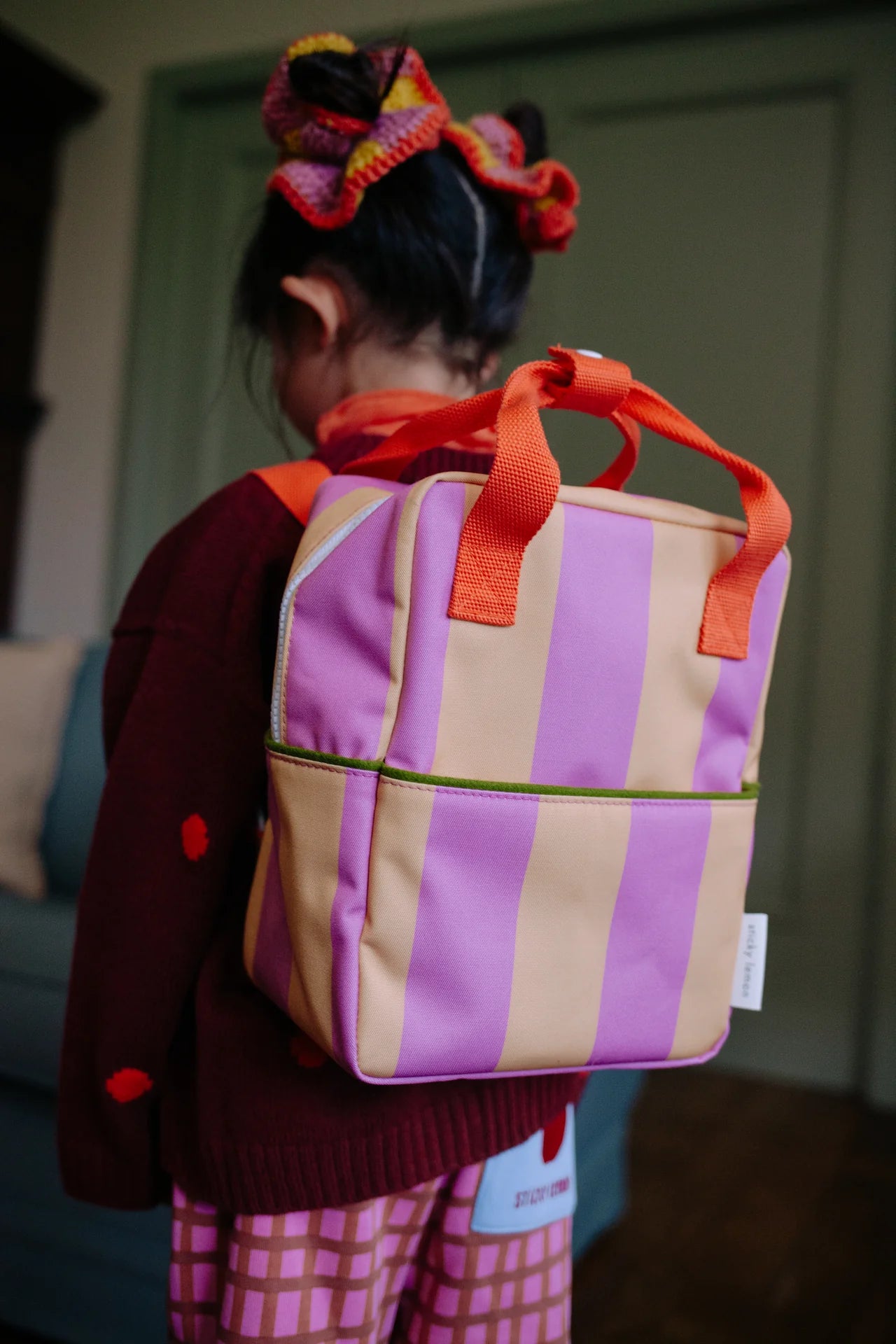 sticky lemon small backpack - striped pink rosebay + apple juice