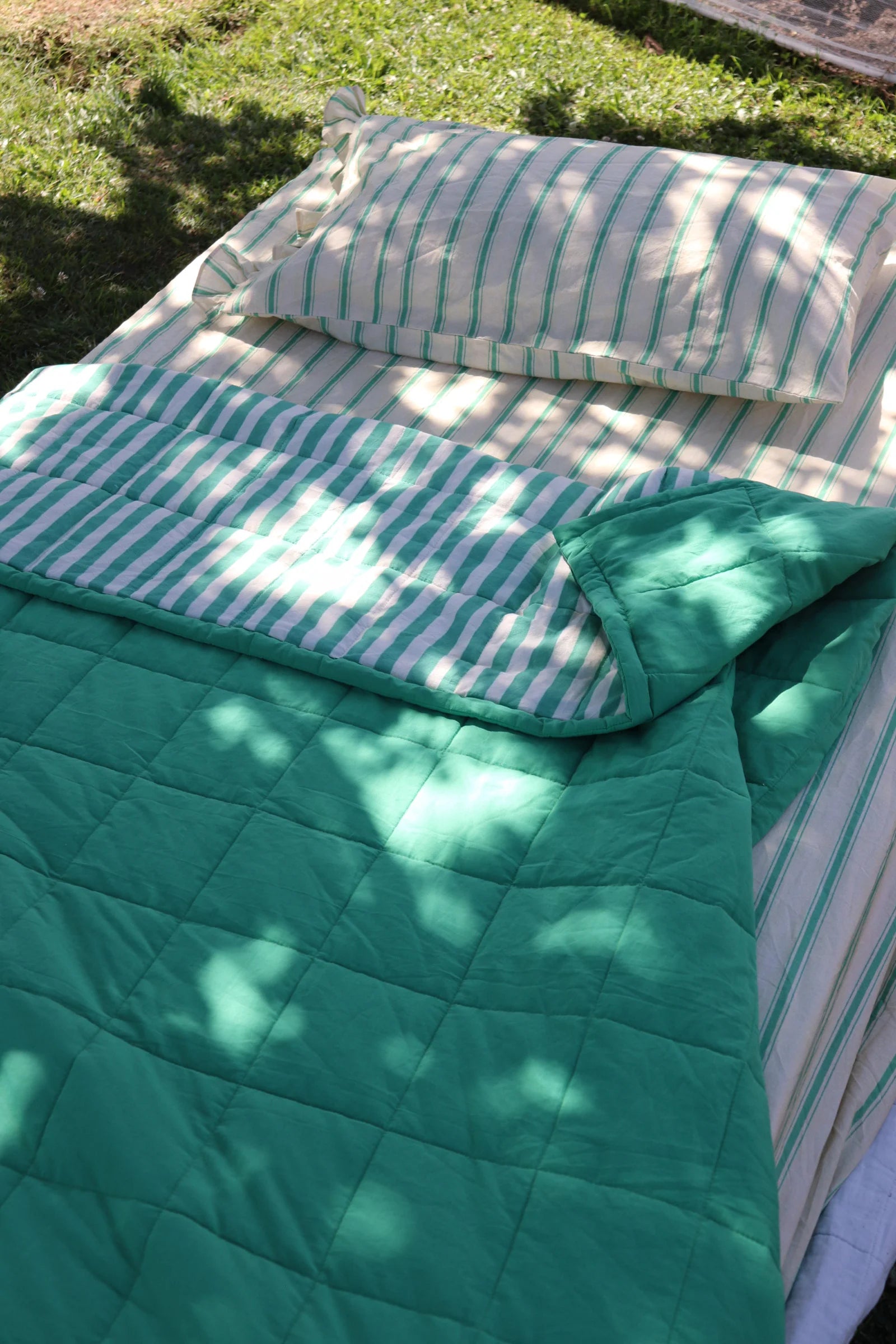 play linen meadow stripe reversible quilt