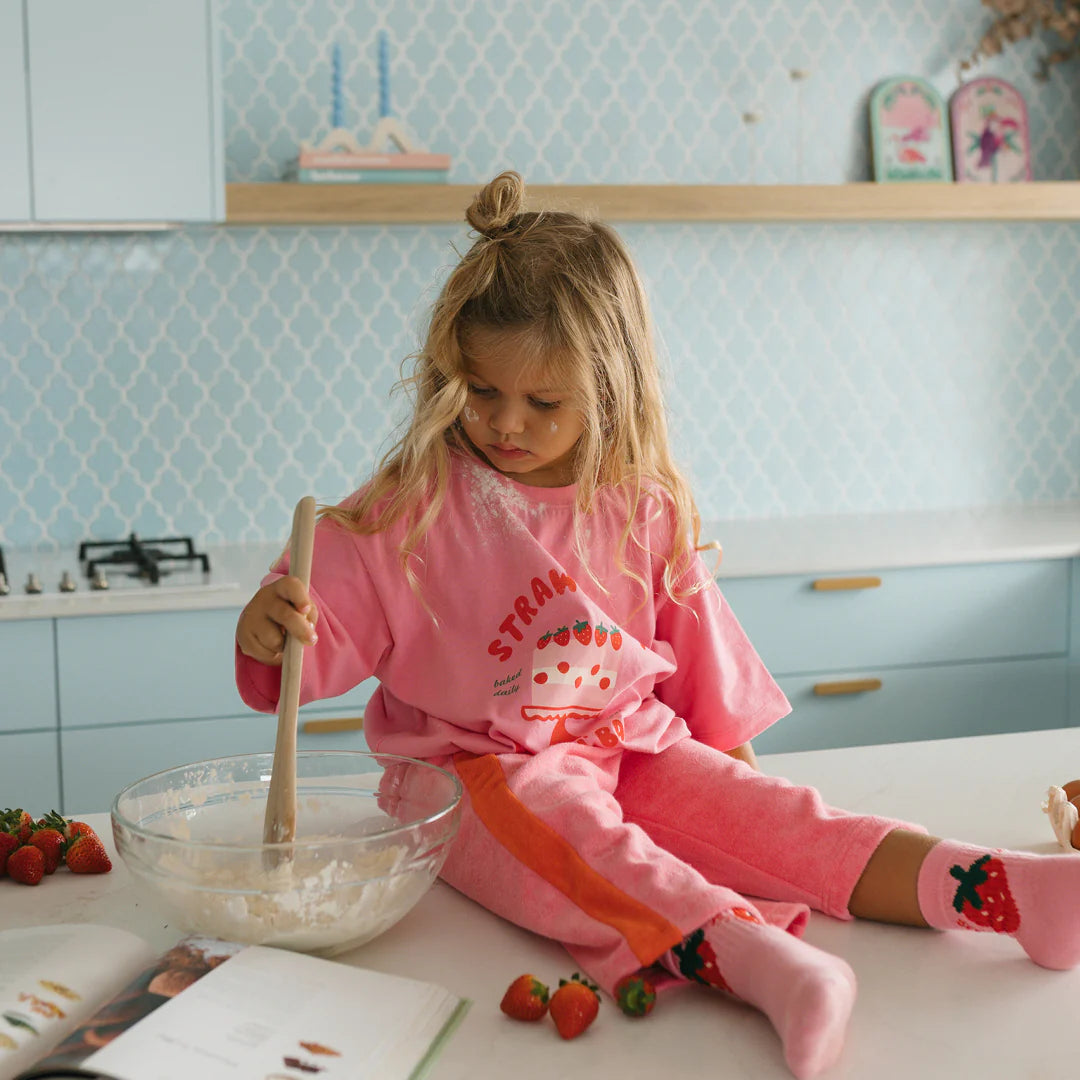 golden children cake n bake mid sleeve tee - meringue pink