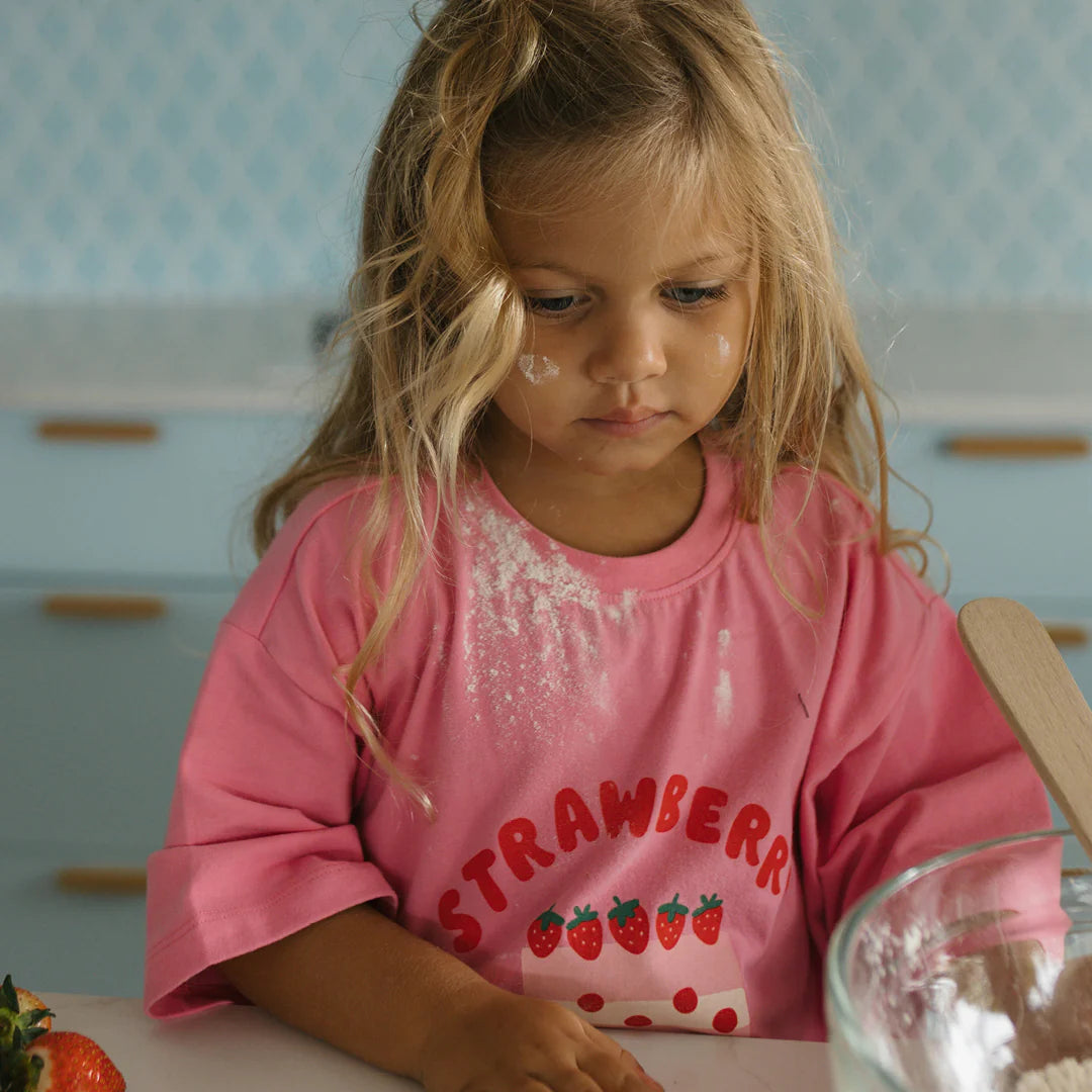 golden children cake n bake mid sleeve tee - meringue pink