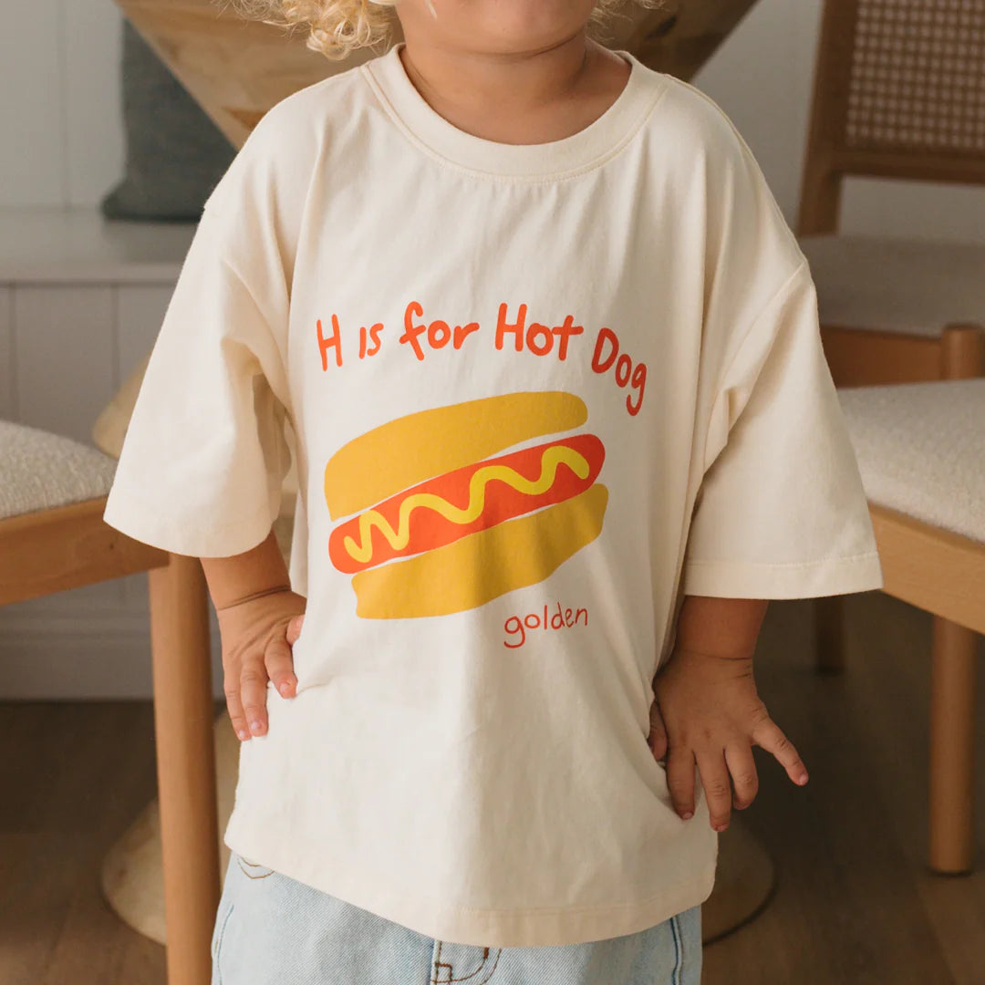 golden children hot dog mid sleeve tee - buttercream