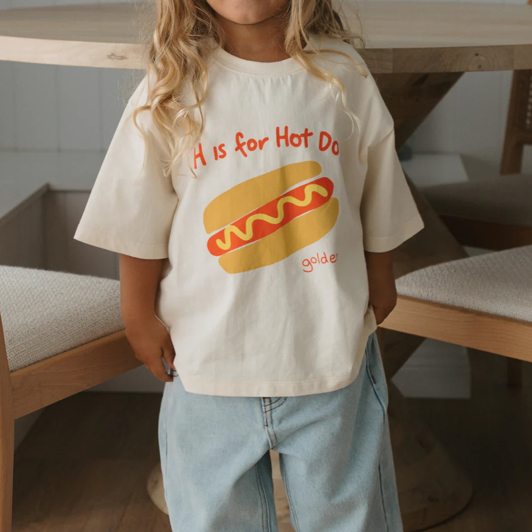 golden children hot dog mid sleeve tee - buttercream
