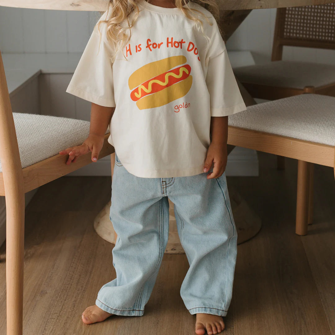 golden children hot dog mid sleeve tee - buttercream