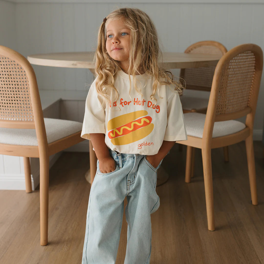 golden children hot dog mid sleeve tee - buttercream