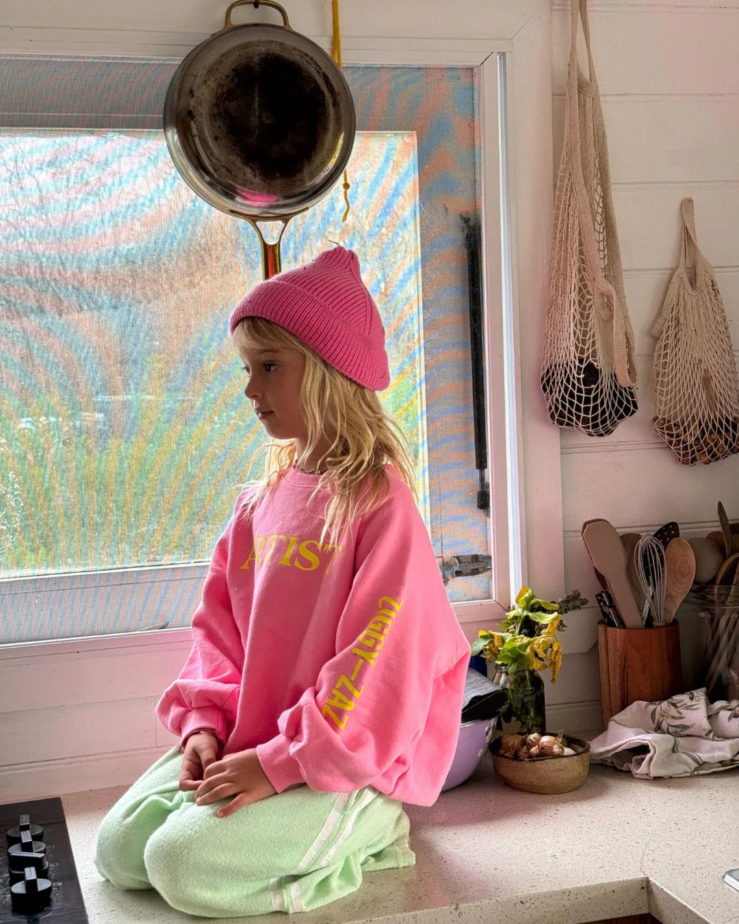 ziggy zaza artist pullover - pink pop + yellow