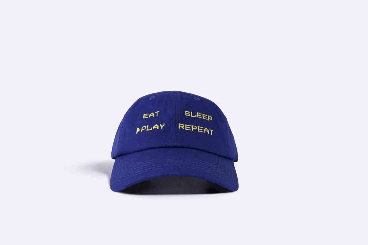 bbobbie eat, sleep, play, repeat dad cap in cobalt blue