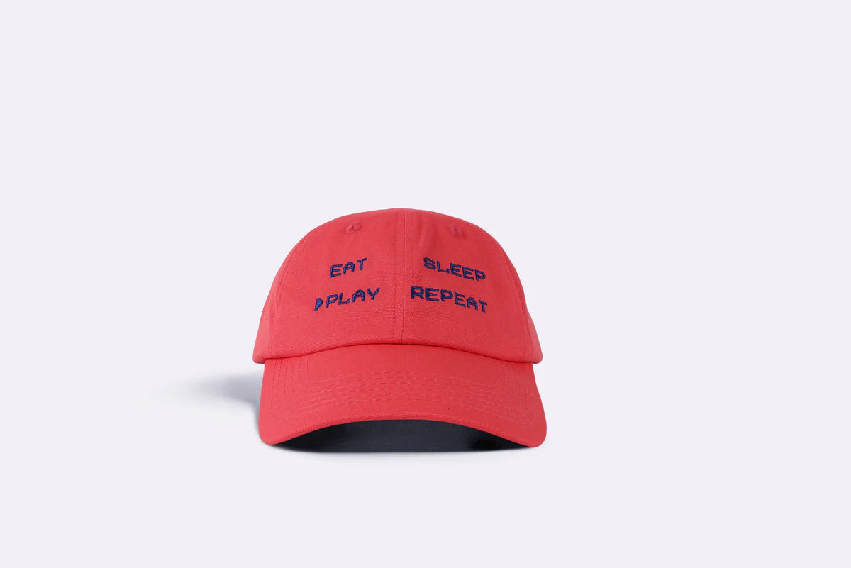bbobbie eat, sleep, play, repeat dad cap in coral