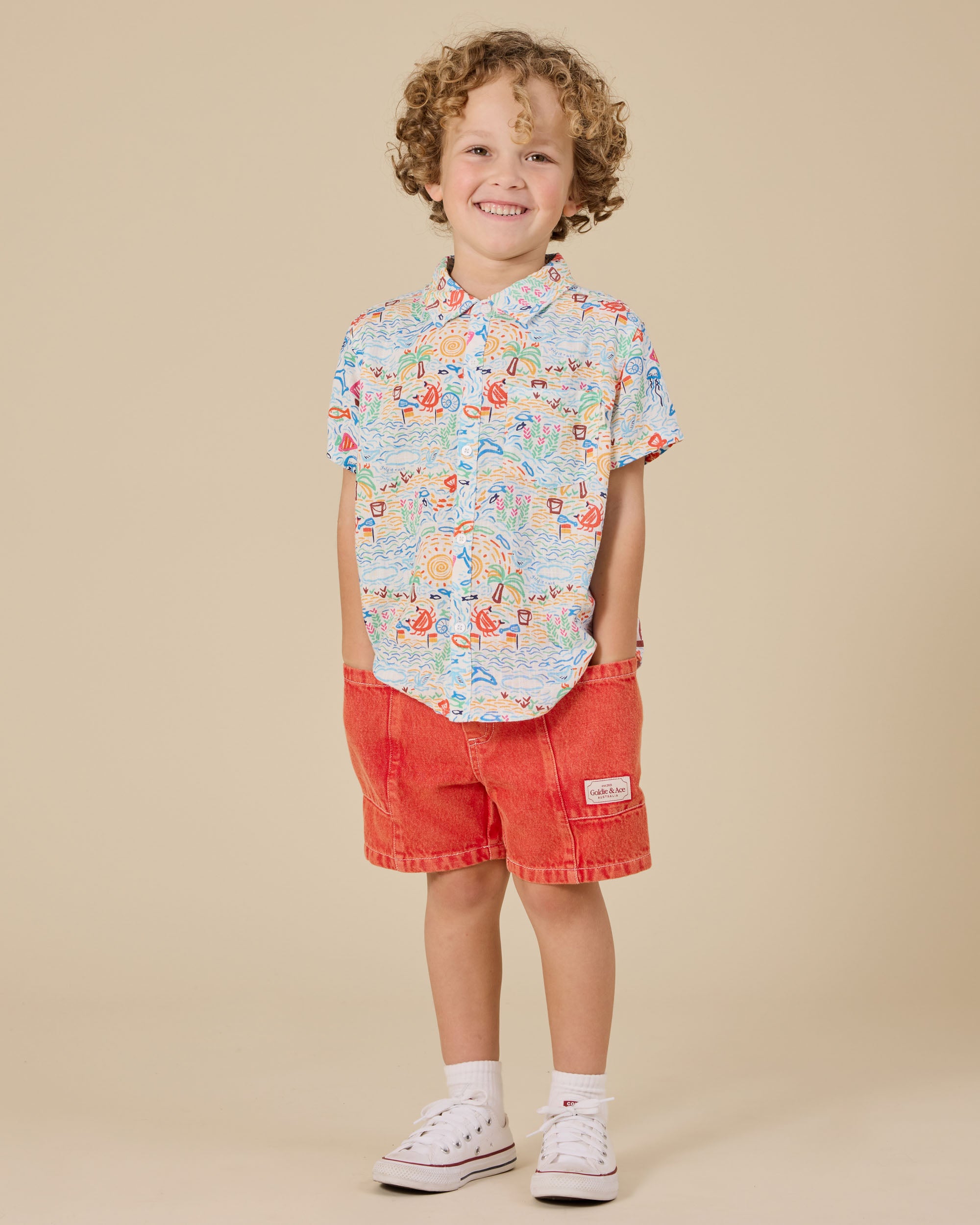 goldie + ace noah denim pocket shorts - apple red
