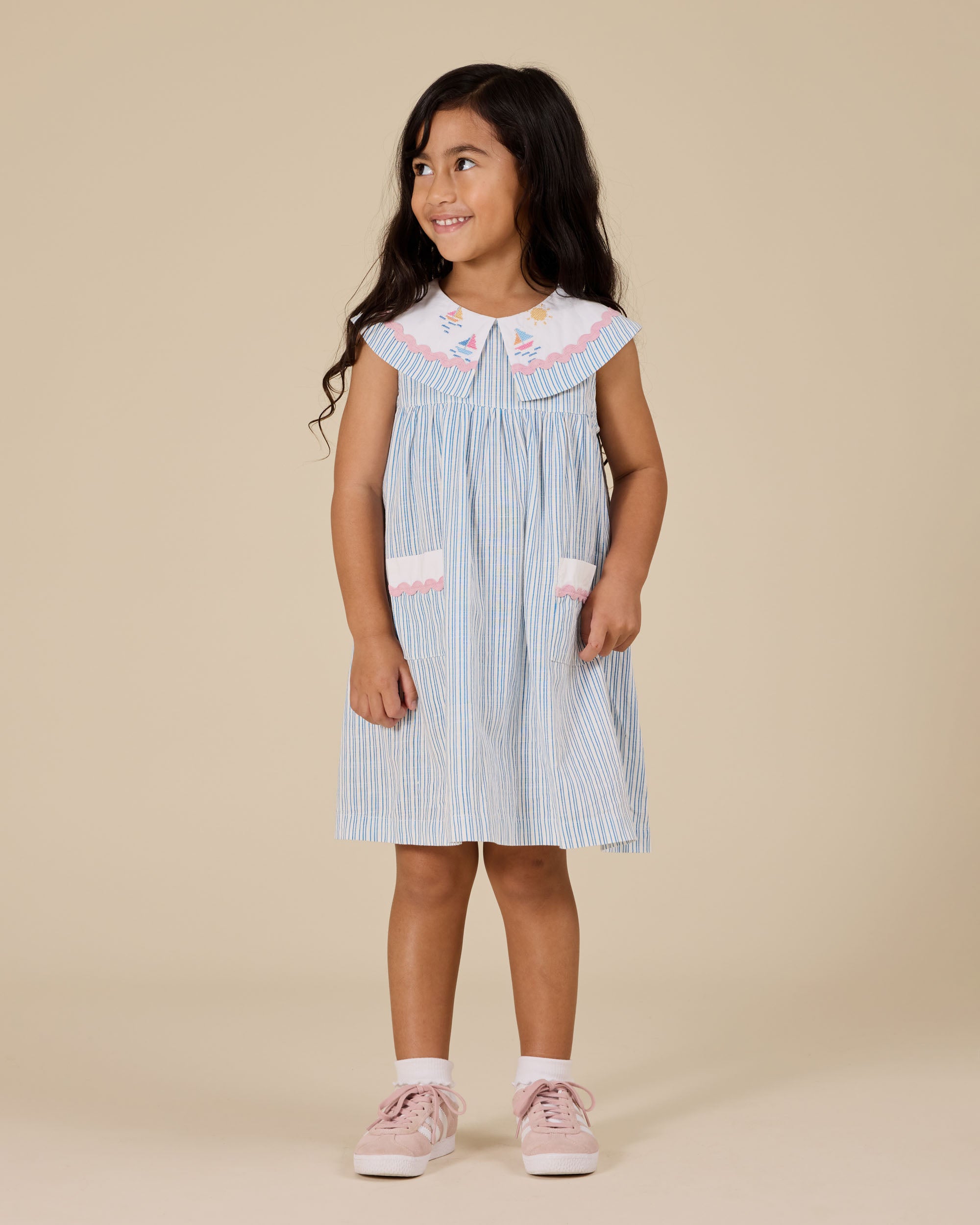 goldie + ace sailor stripe lucy collared dress - ocean / ivory