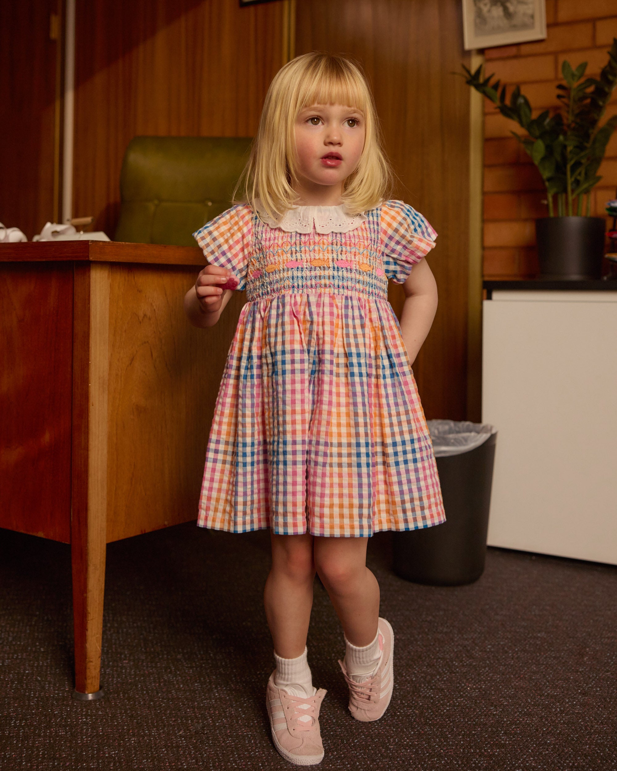 goldie + ace rainbow gingham flo smocked dress