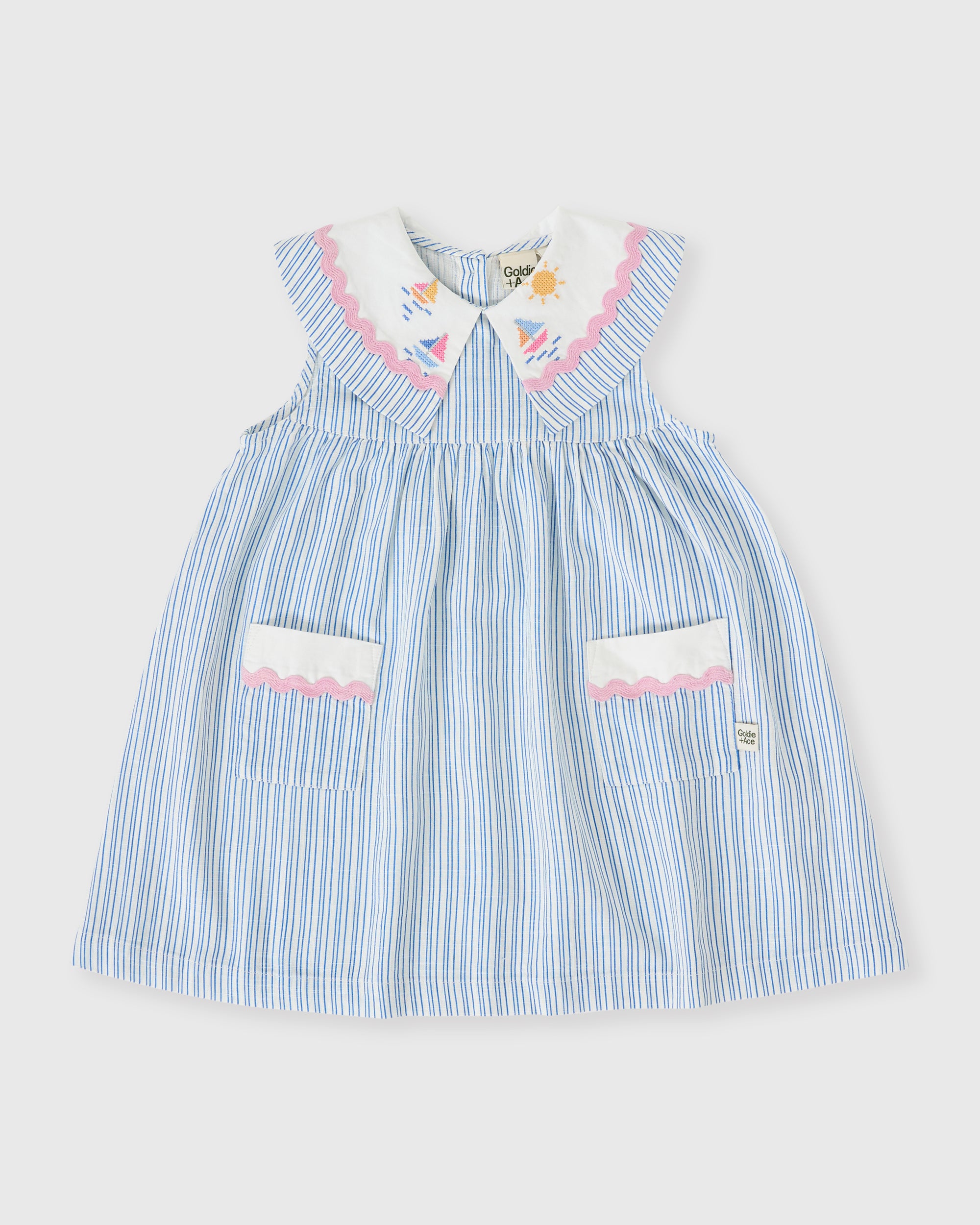 goldie + ace sailor stripe lucy collared dress - ocean / ivory