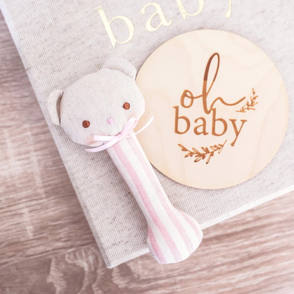 alimrose ted stick rattle - pink stripe