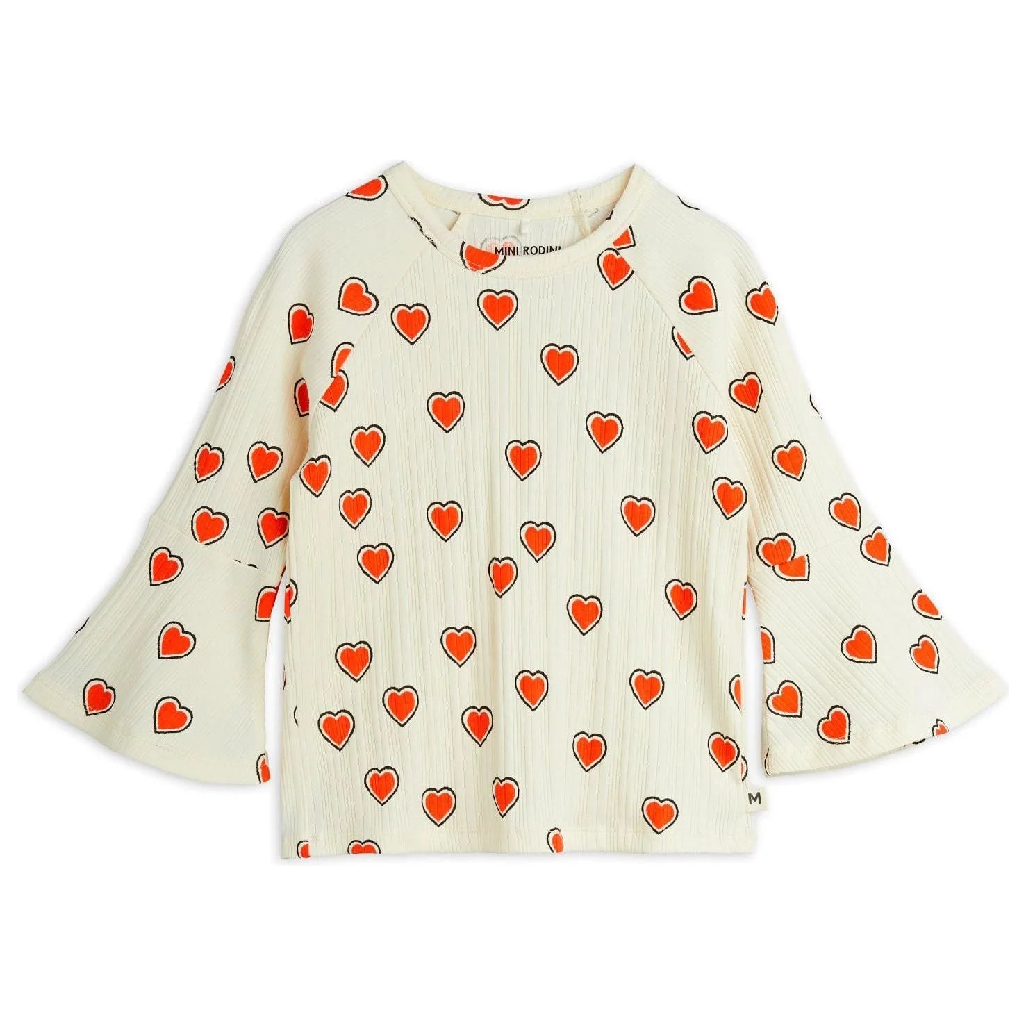 mini rodini outlined hearts aop trumpet sleeve top