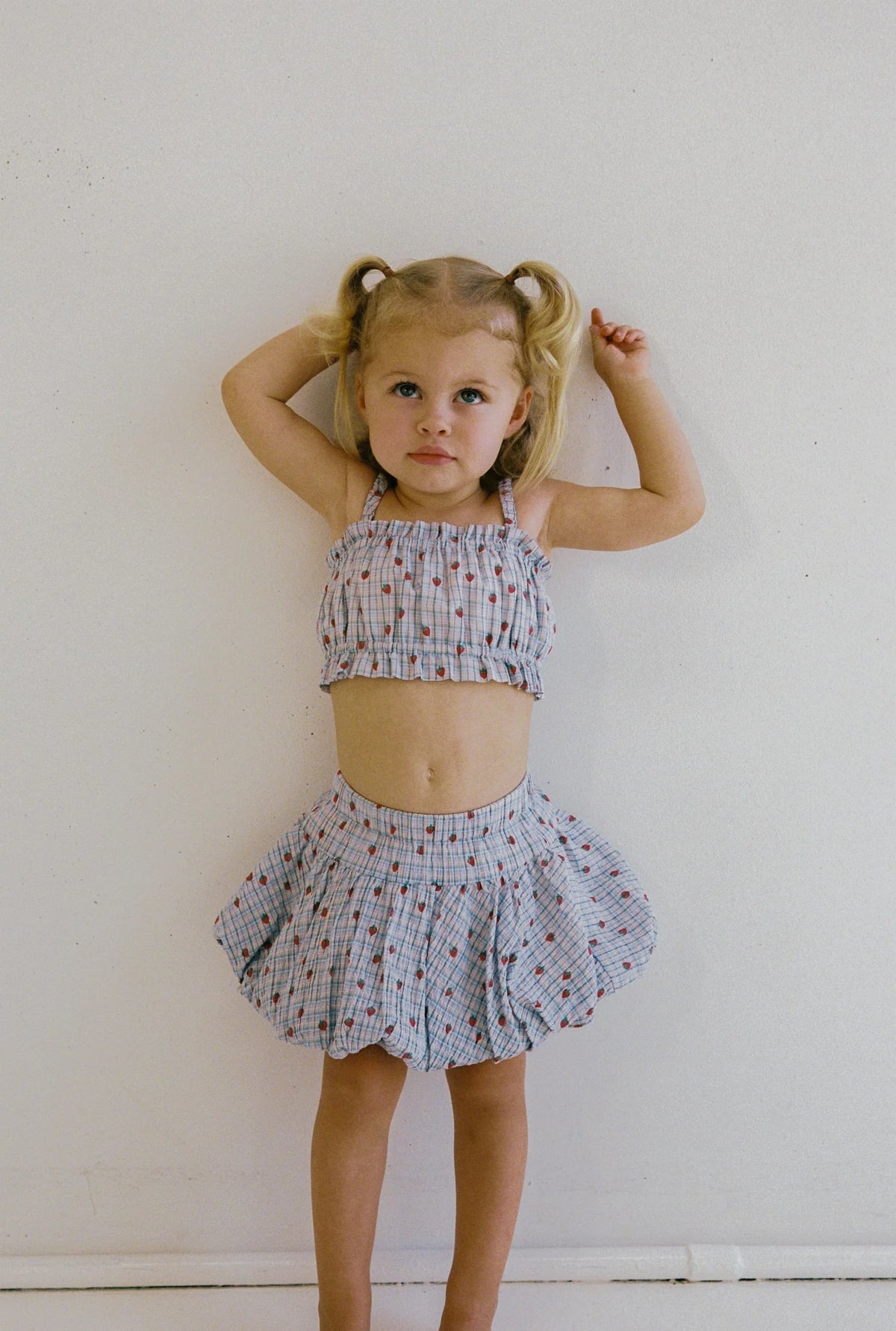 juni jnr poet ruffle crop - strawberry check