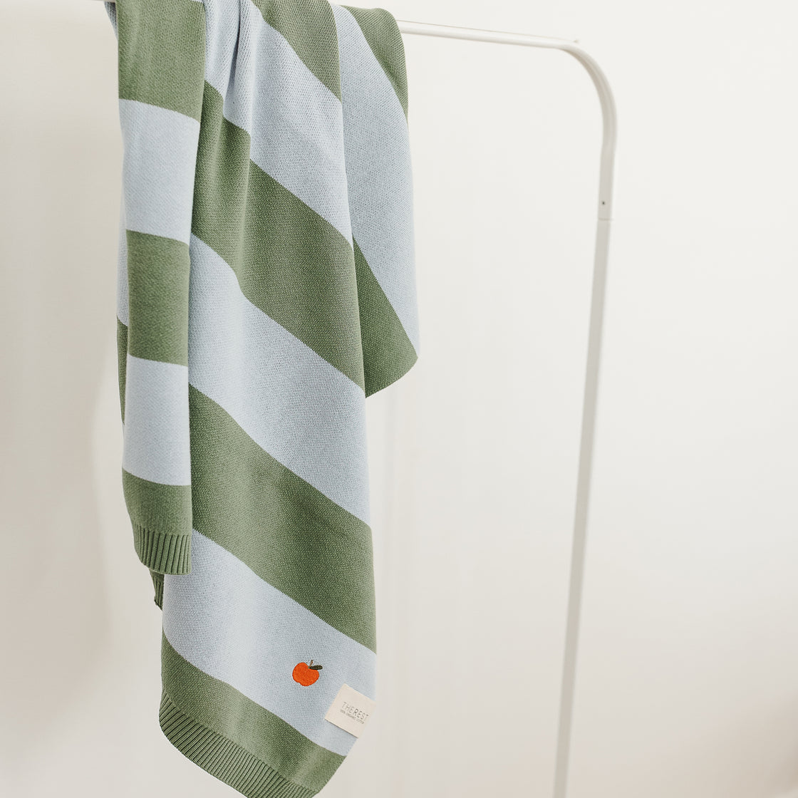 the rest organic cotton knit blanket - sky clover rugby stripe