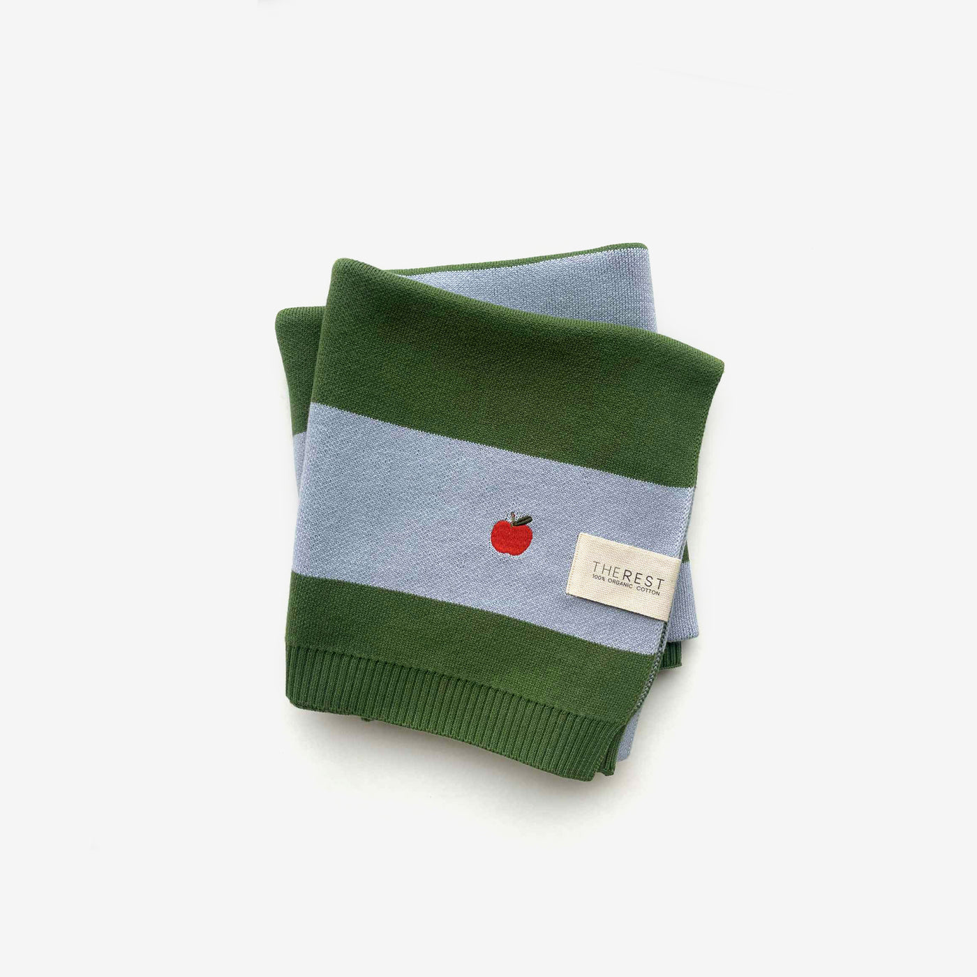 the rest organic cotton knit blanket - sky clover rugby stripe