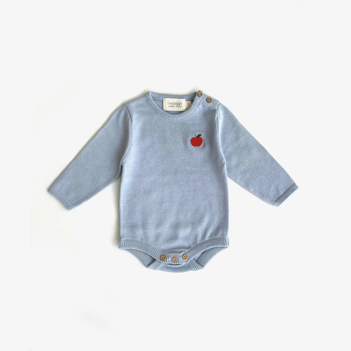 the rest knit bodysuit - sky blue with apple