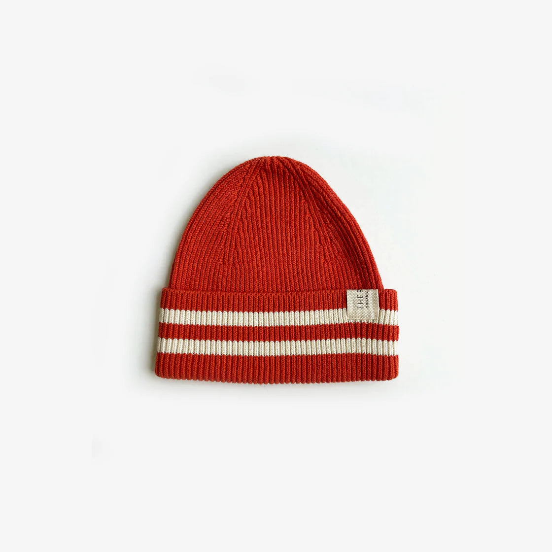 the rest organic cotton rib beanie - tomato stripe