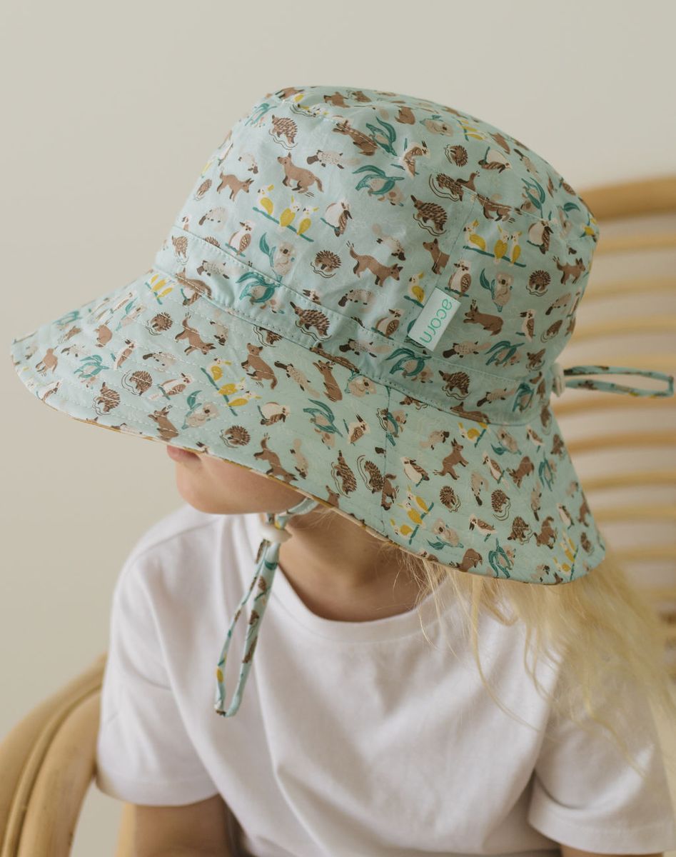 acorn kids aussie bush friends wide brim bucket hat