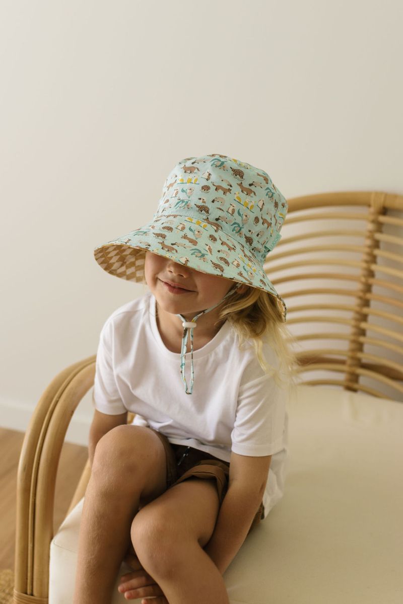 acorn kids aussie bush friends wide brim bucket hat