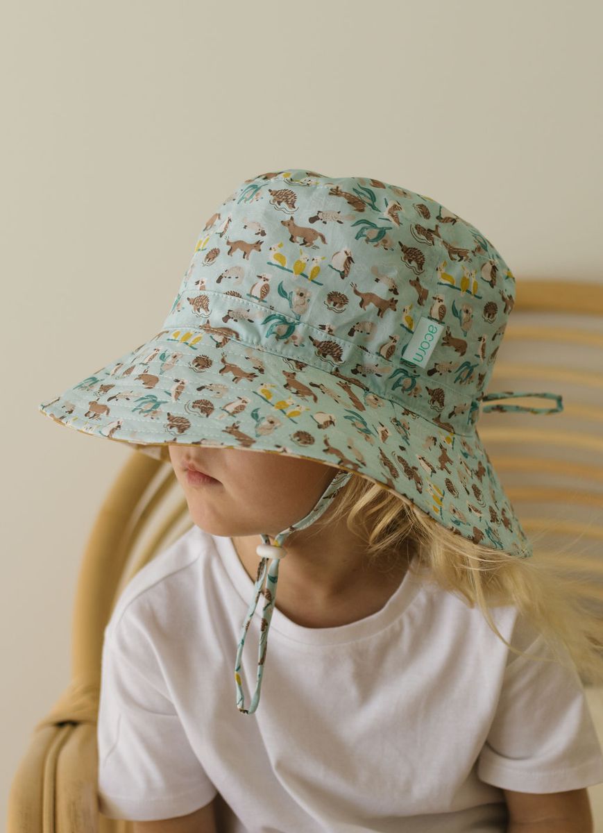 acorn kids aussie bush friends wide brim bucket hat