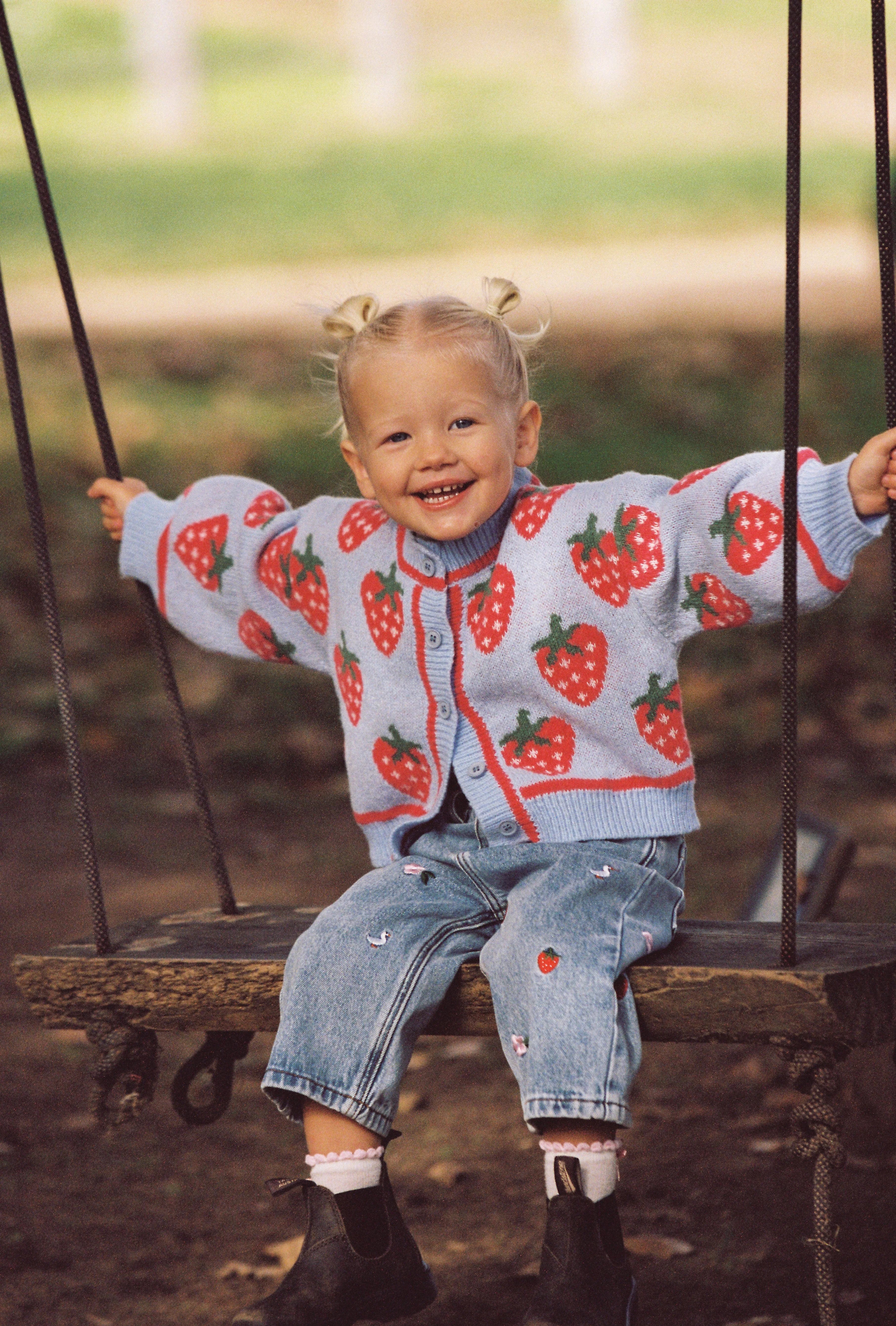 juni jnr strawberry sky knit cardigan