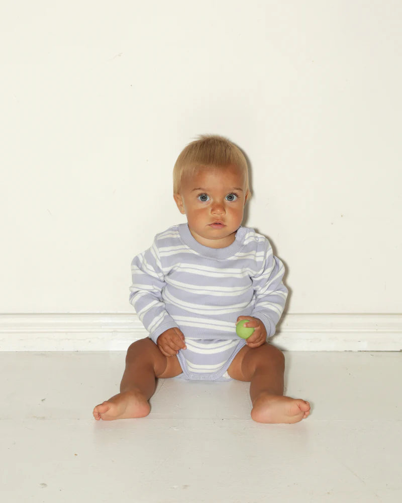 summer and storm long sleeve baby body - purple stripe - pre order