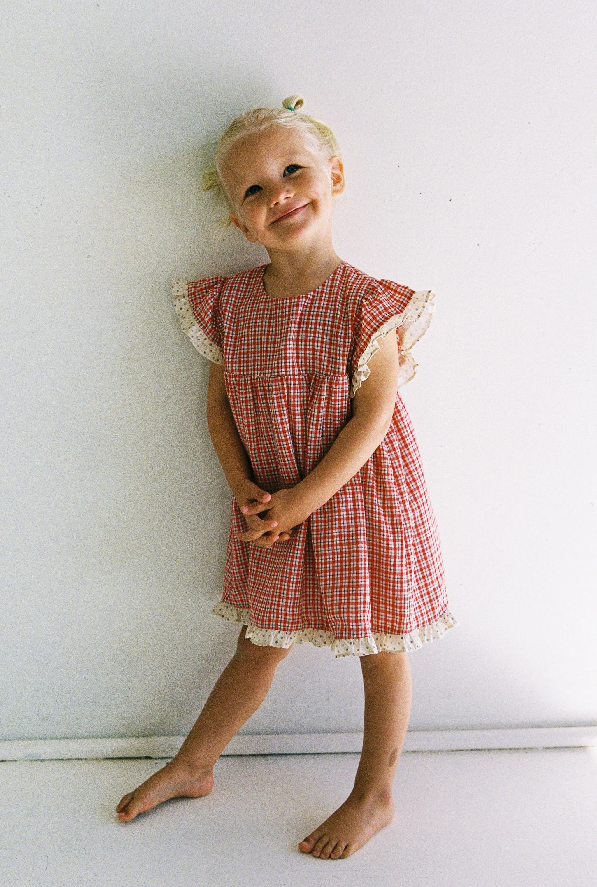 juni jnr daisy dress - red check