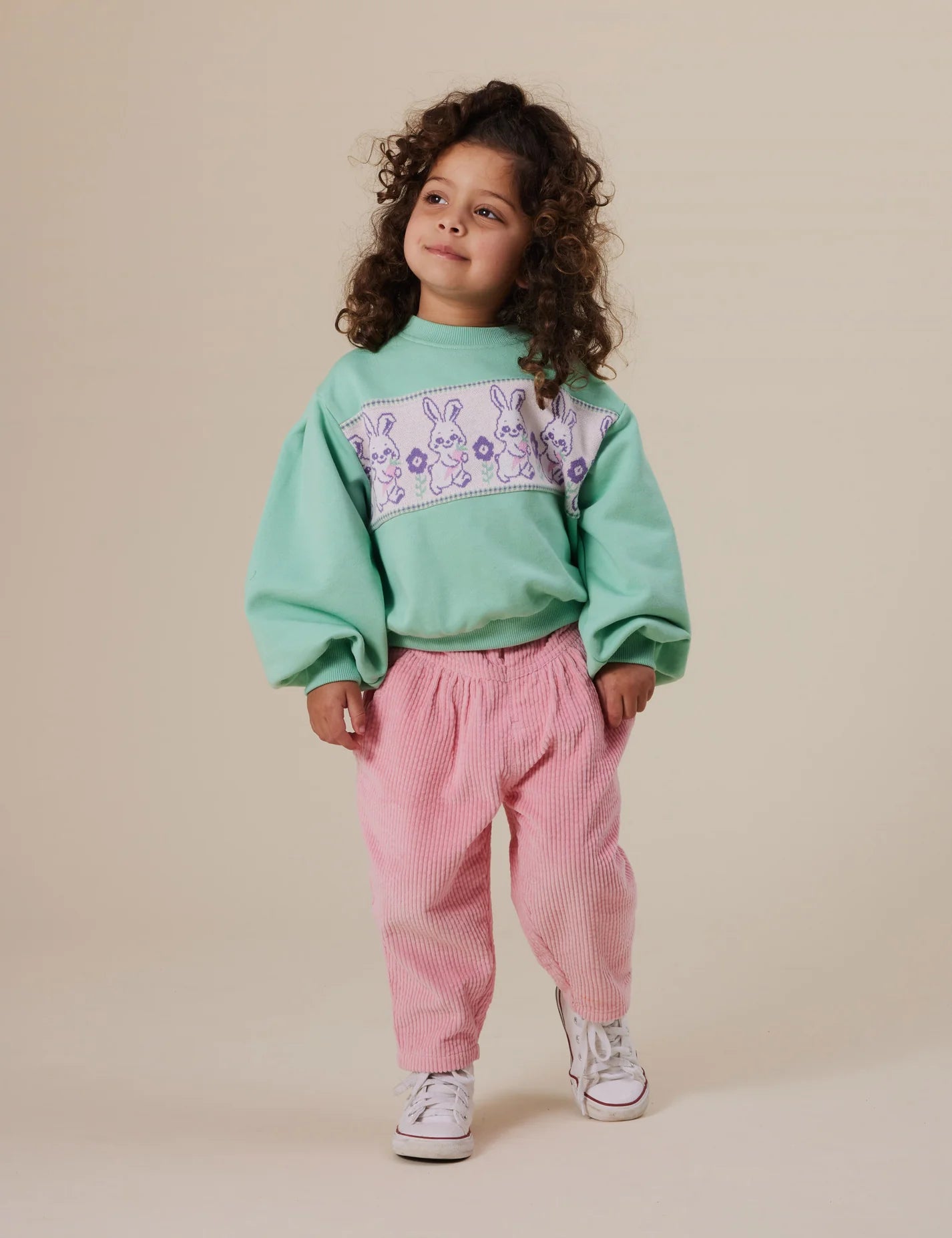 goldie + ace hazel puff sleeve bunny sweater - mint